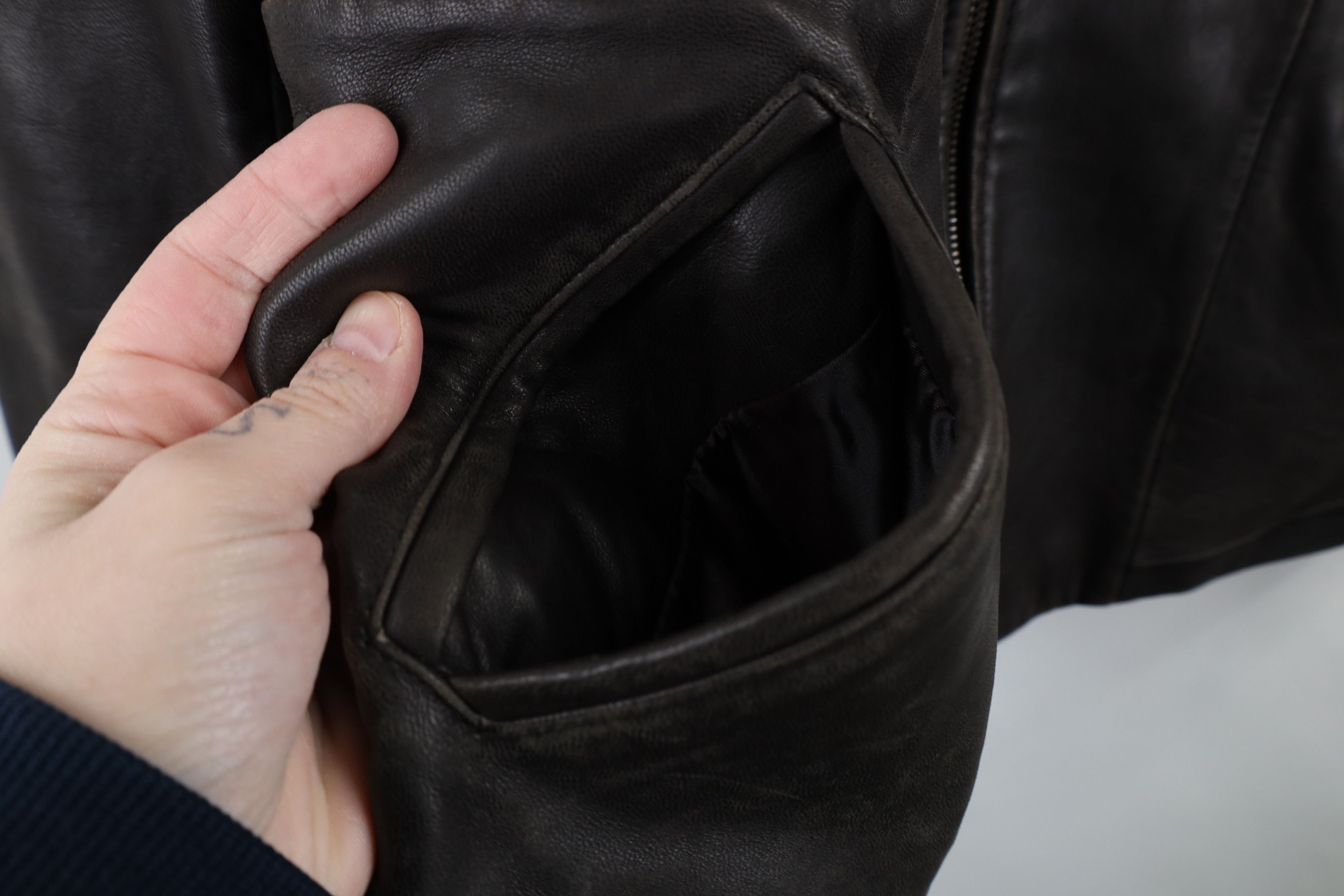 Vintage Vintage 90s Streetwear Leather Collared Zip Jacket Brown Size L / US 10 / IT 46 - 6 Thumbnail