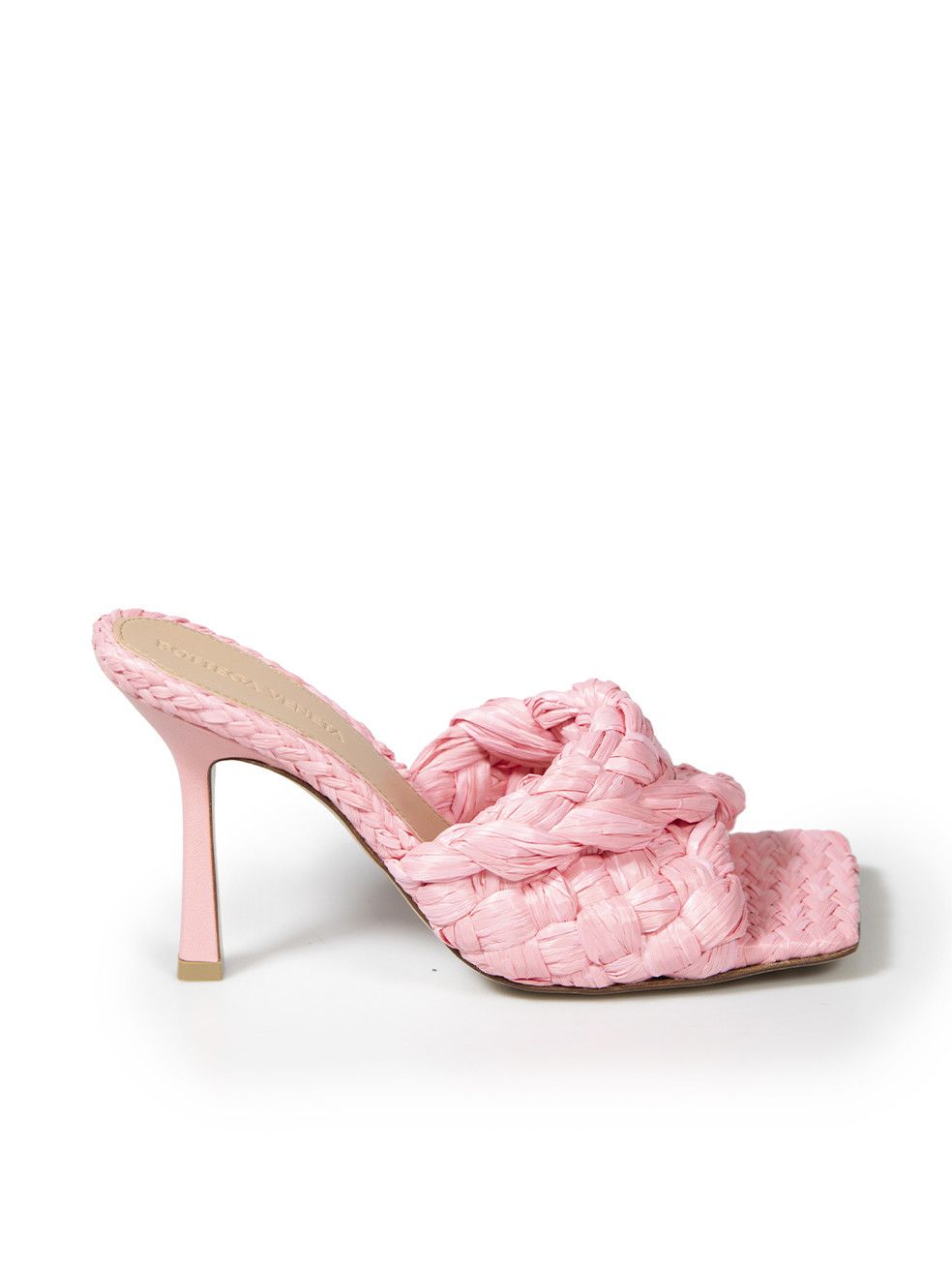 image of Bottega Veneta Pink Raffia Intrecciato Stretch Mule Shoess Shoes, Women's (Size 6)