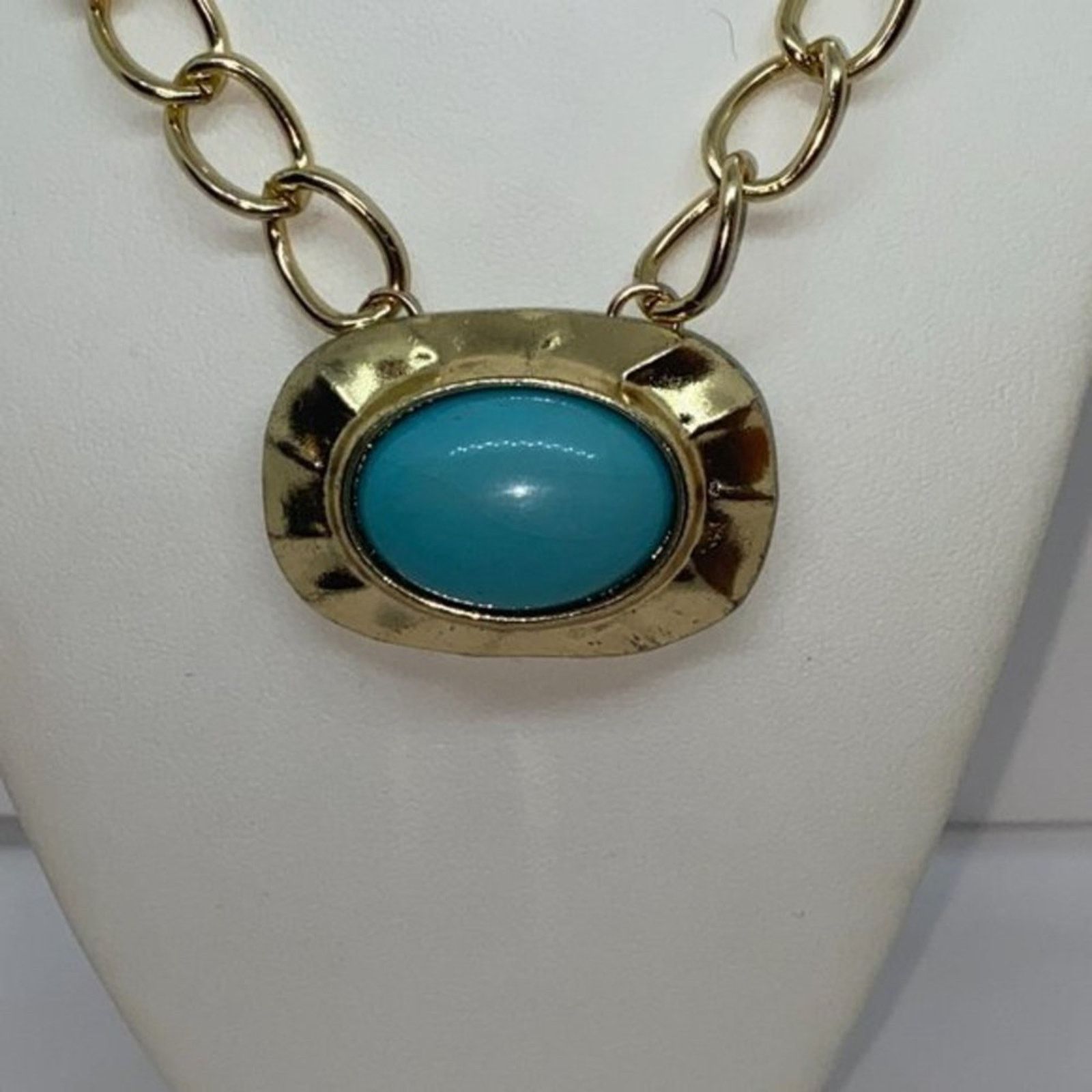 Handmade Gold-Tone Turquoise Blue Pendant Necklace Size ONE SIZE - 2 Thumbnail