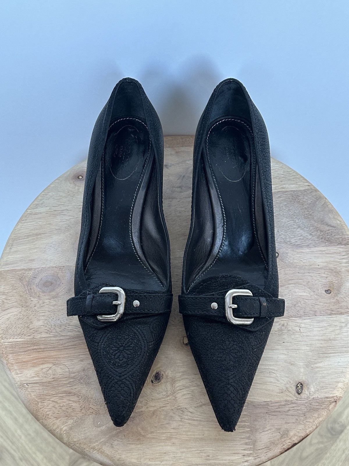 Prada Prada Black Leather Heels Size US 6.5 / IT 36.5 - 4 Thumbnail