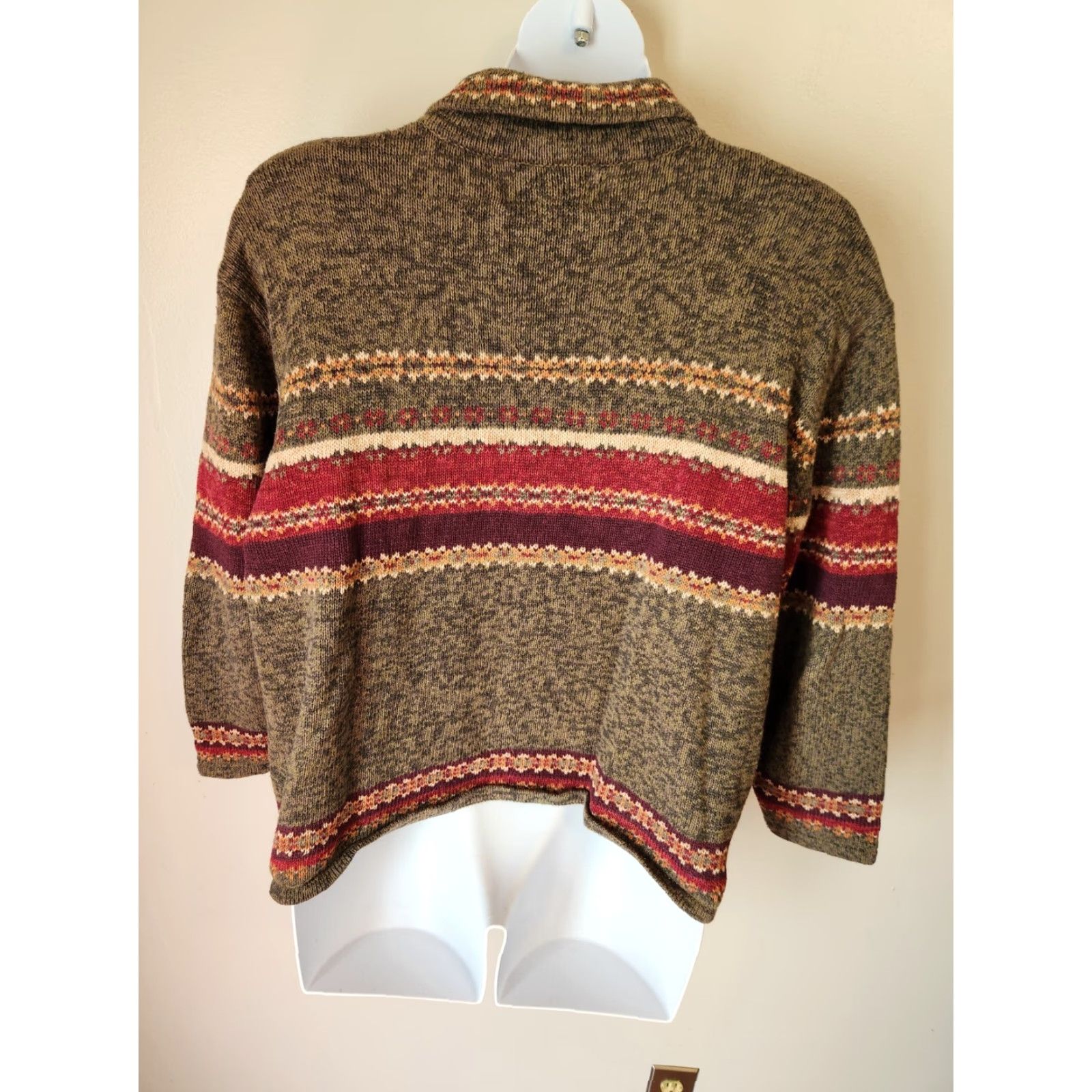 Vintage Tiara Cardigan Women Green Winter Stripe Full Zip 26/28 Plus Size Sweater Size 4XL / US 24-26 - 6 Thumbnail