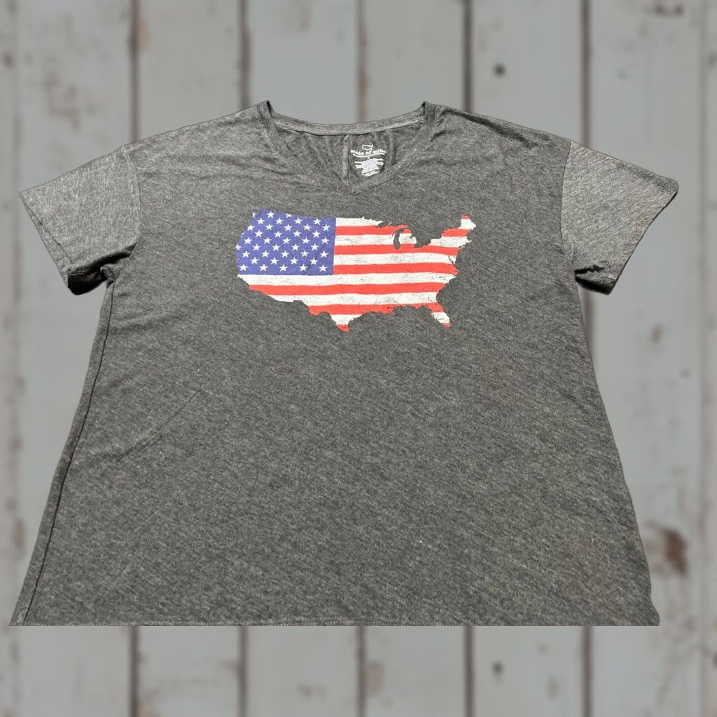 Vintage State of Mine Women’s 4th of July USA V-Neck T-Shirt Gray Charcoal Large Size L / US 10 / IT 46 - 1 Thumbnail