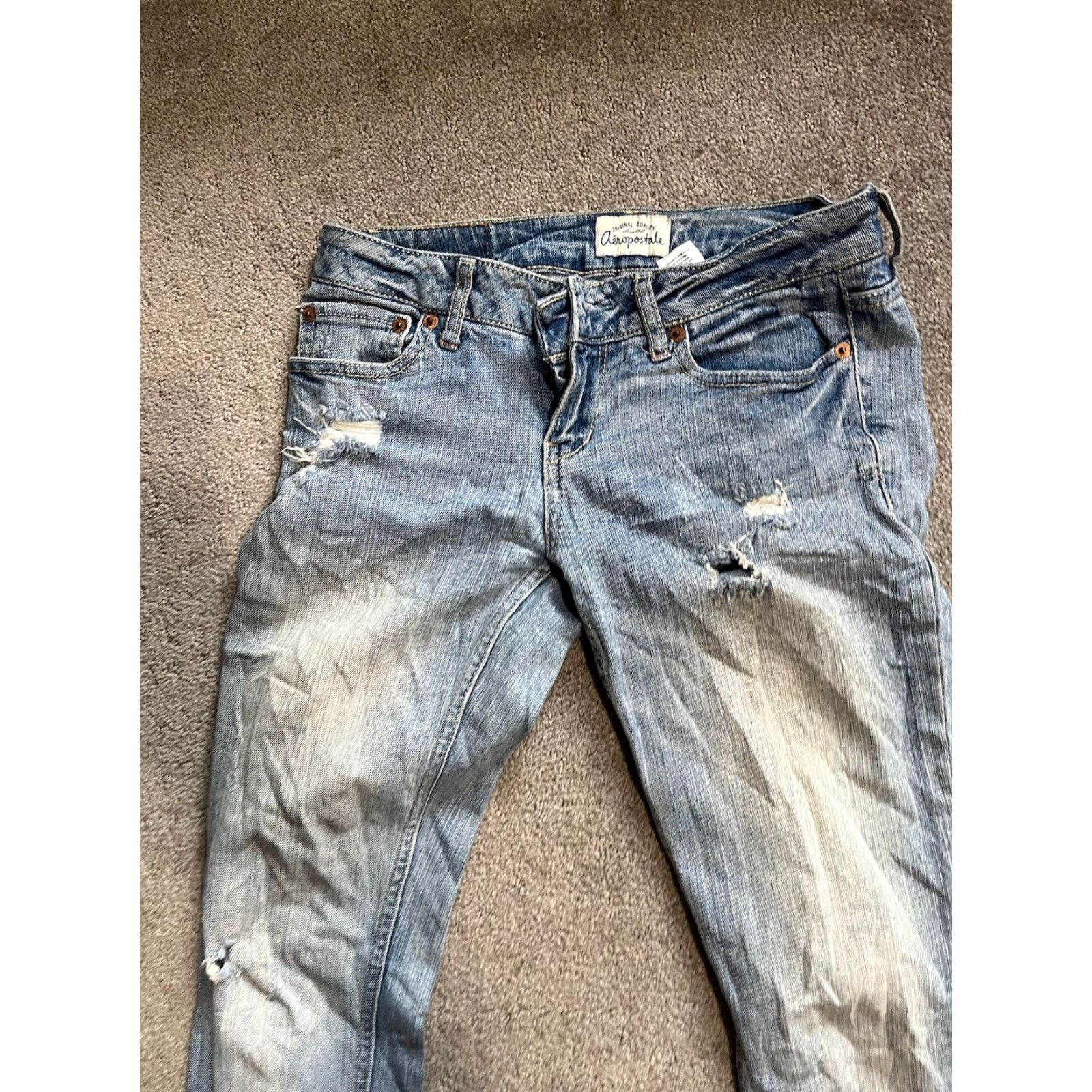 Vintage Aeropostale Jeans Womens 1/2 Reg Blue Distressed Bayla Skinny Low Rise Denim Size 25" / US 0 / IT 36 - 4 Thumbnail