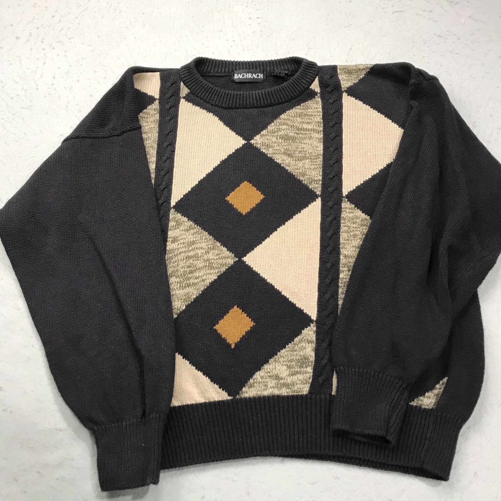 Vintage VINTAGE Bachrach Sweater Mens L Black Cotton Ramie Crewneck 90s Pullover Geometric Knit Logo 90s Mens L Sweater Size US L / EU 52-54 / 3 - 2 Thumbnail