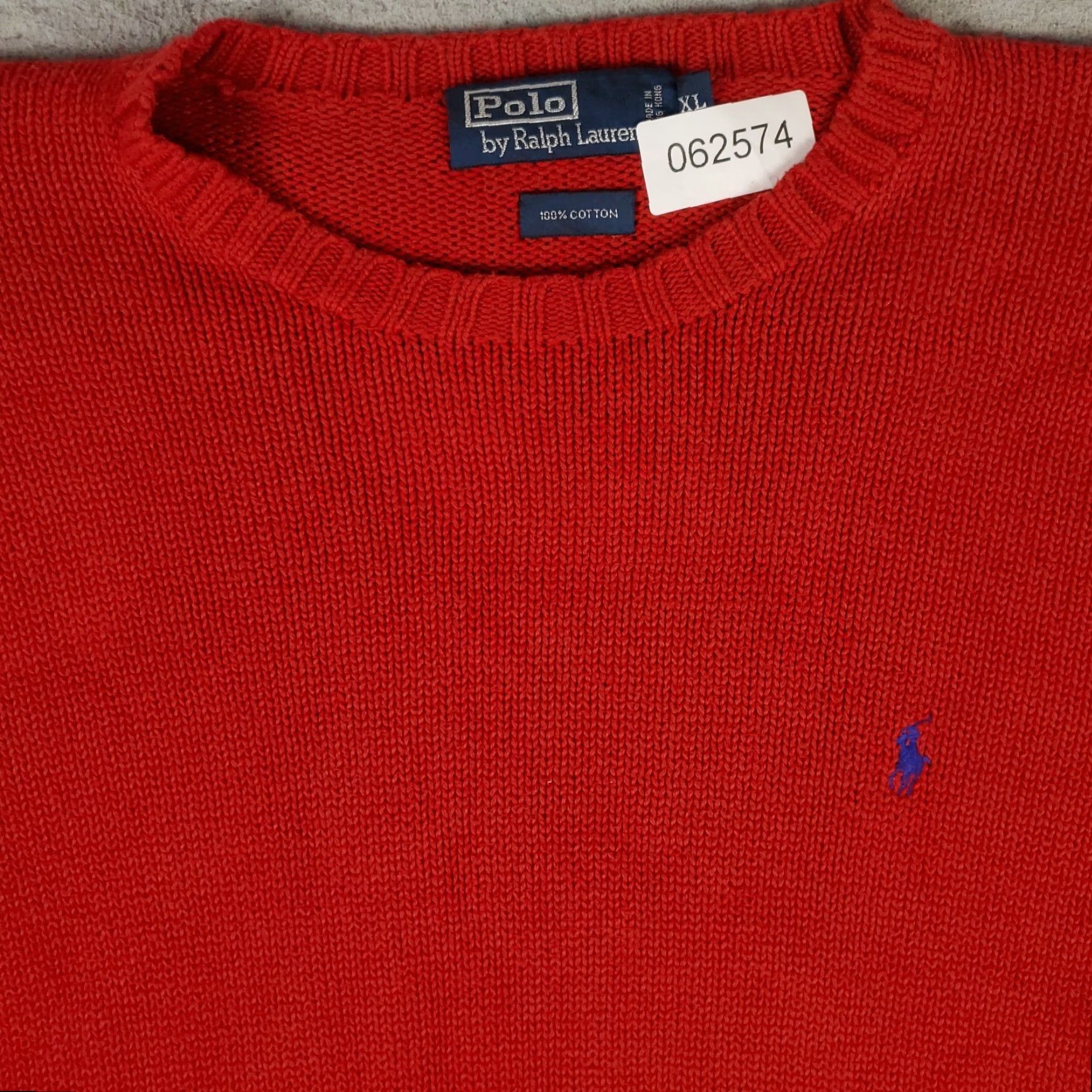 Ralph Lauren VINTAGE Ralph Lauren Men’s Pullover Sweater XL Red Cotton Crew Neck Casual Knit Size US XL / EU 56 / 4 - 2 Thumbnail