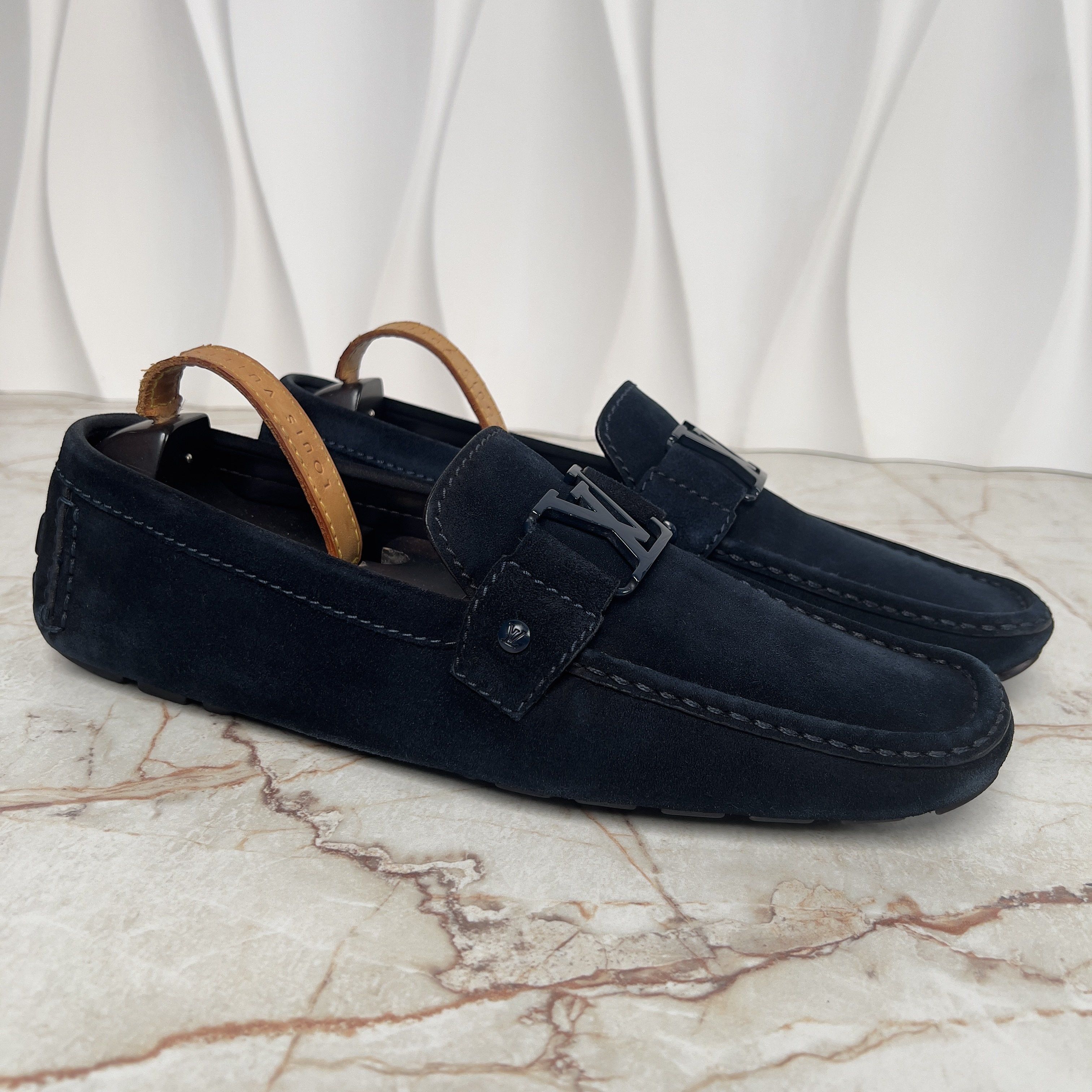 Louis Vuitton Monte Carlo LV Logo Driving Moccasins Blue Suede Size US 10 / EU 43 - 4 Thumbnail