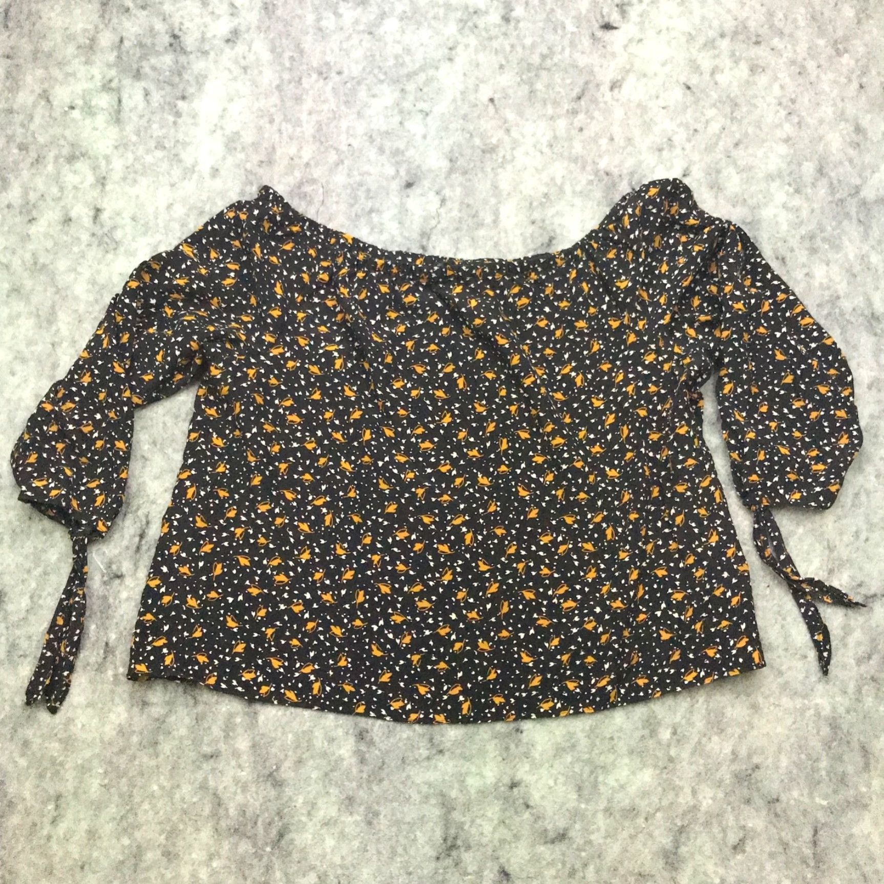 Madewell Madewell Womens Shirt Blouse Top 3/4 Sleeve Black Leaves Fall Tie Off-Shoulder Medium Womens Blouse Size M / US 6-8 / IT 42-44 - 6 Thumbnail