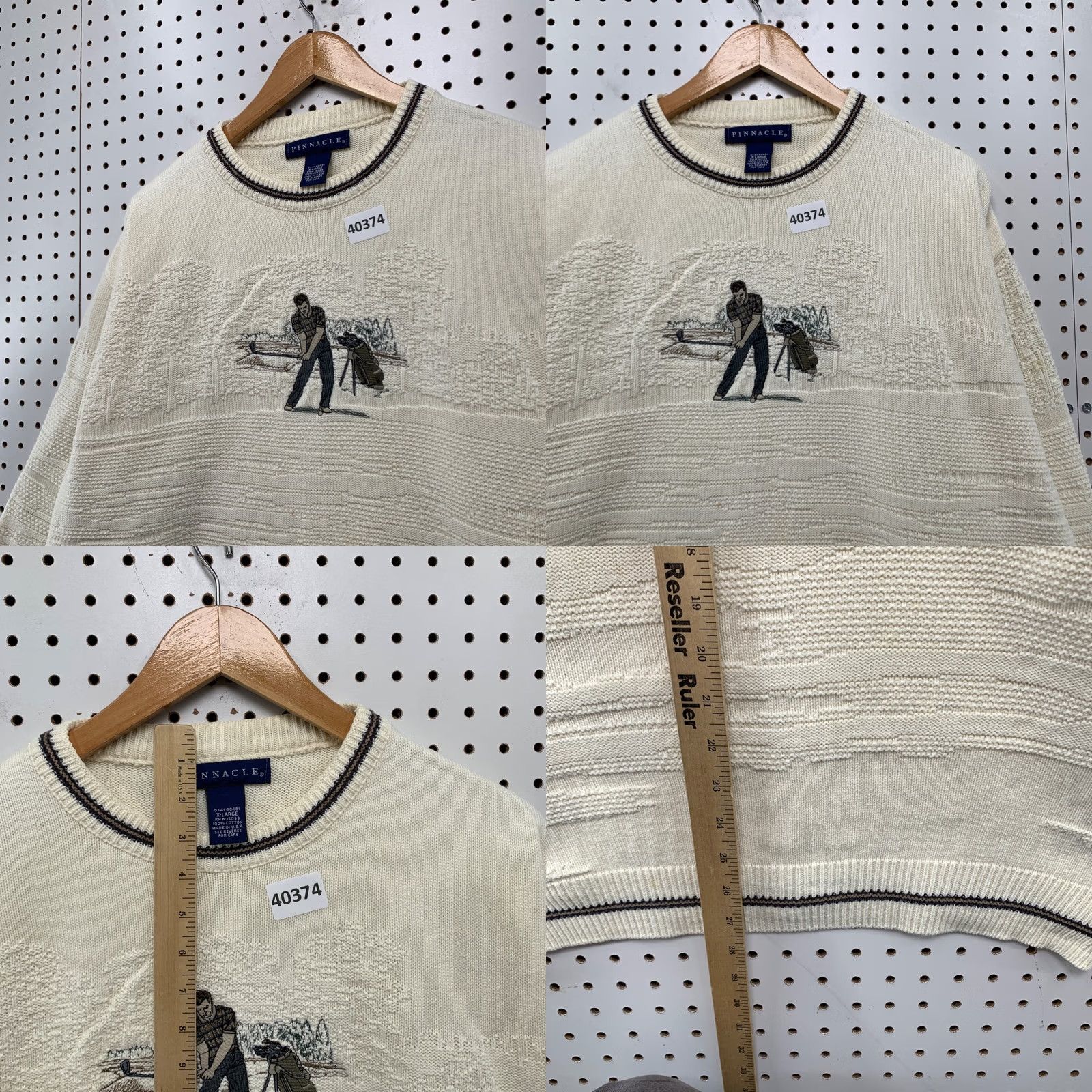 Vintage Pinnacle Golf Knit Sweater Mens XL Beige Ivory Graphic USA 26x27.5 Vintage Size US XL / EU 56 / 4 - 9 Thumbnail