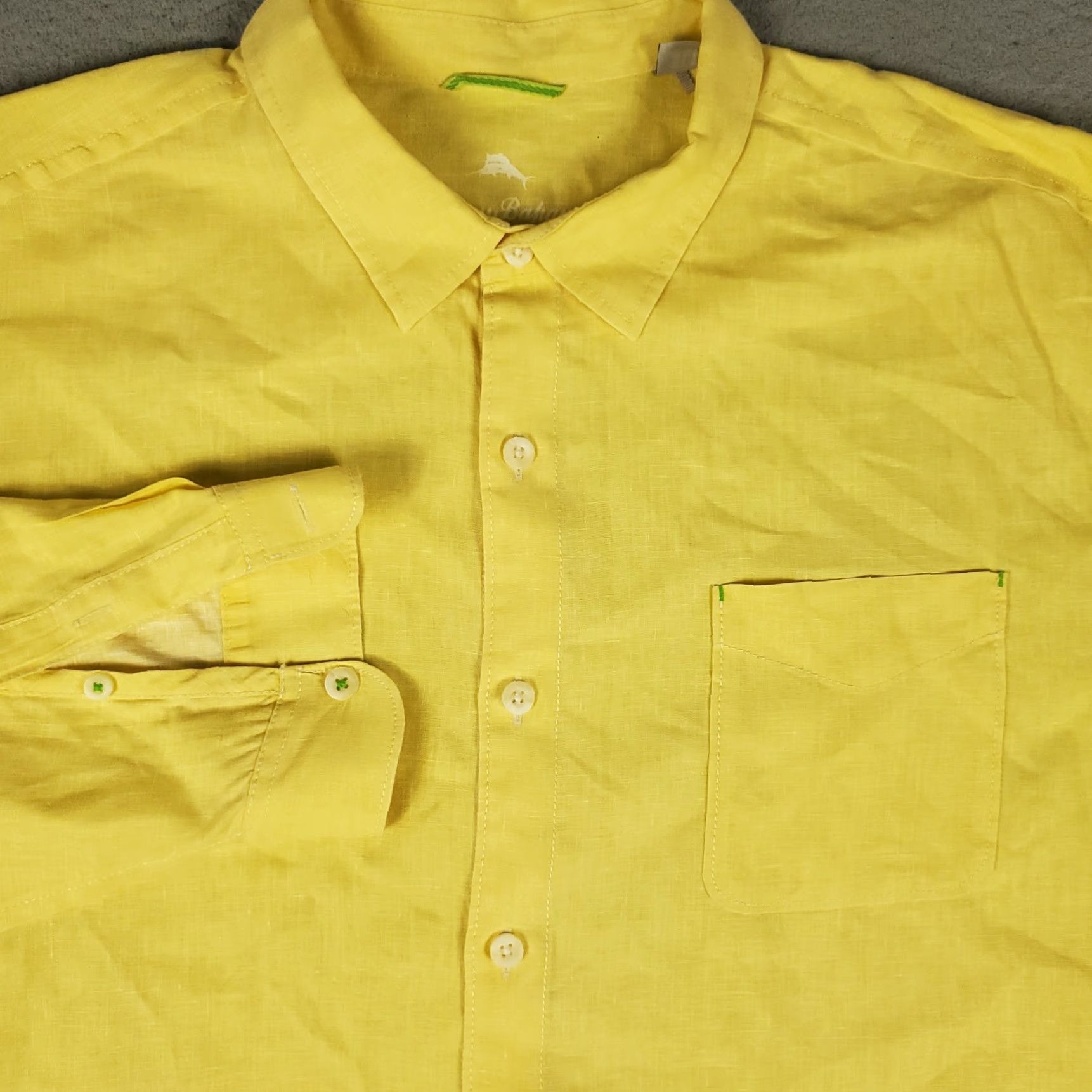 Tommy Bahama Tommy Bahama Shirt Mens 3XL Yellow Linen Button-Up Long Sleeve Size US XXL / EU 58 / 5 - 2 Thumbnail