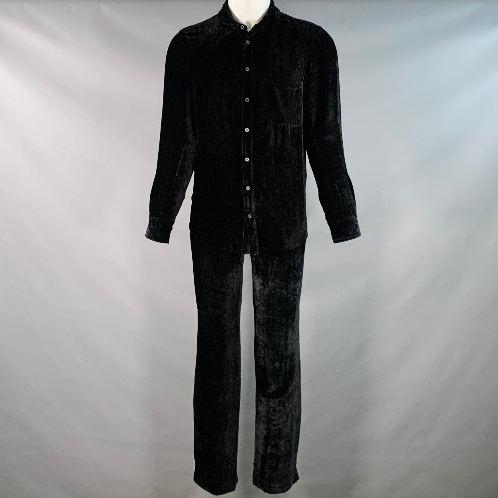 Sies Marjan S Black Velvet Silk Cotton Button Up Shirt Pants Set Size US S / EU 44-46 / 1 - 2 Thumbnail