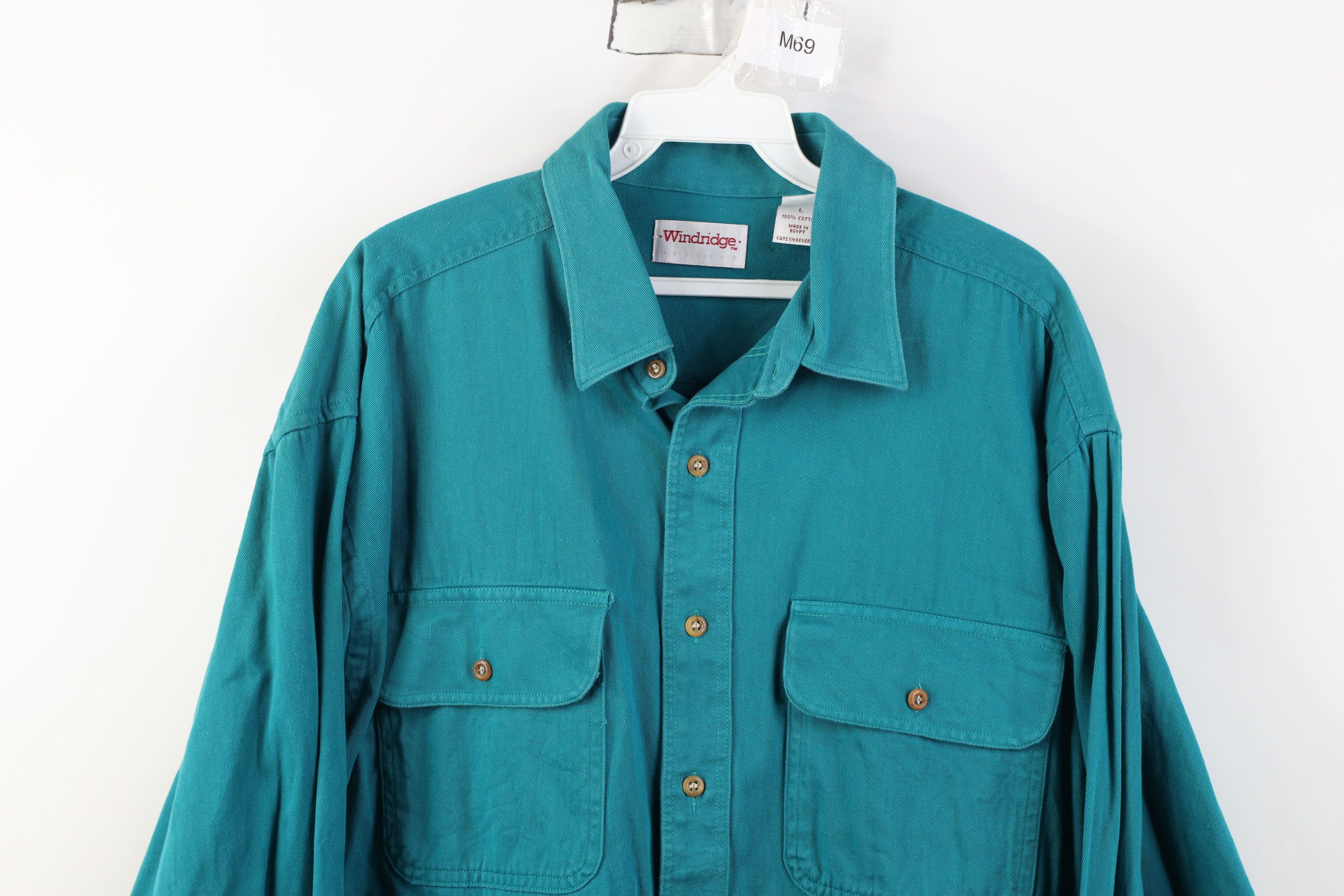Vintage Vintage 90s Streetwear Twill Collared Button Shirt Teal Size US L / EU 52-54 / 3 - 2 Thumbnail