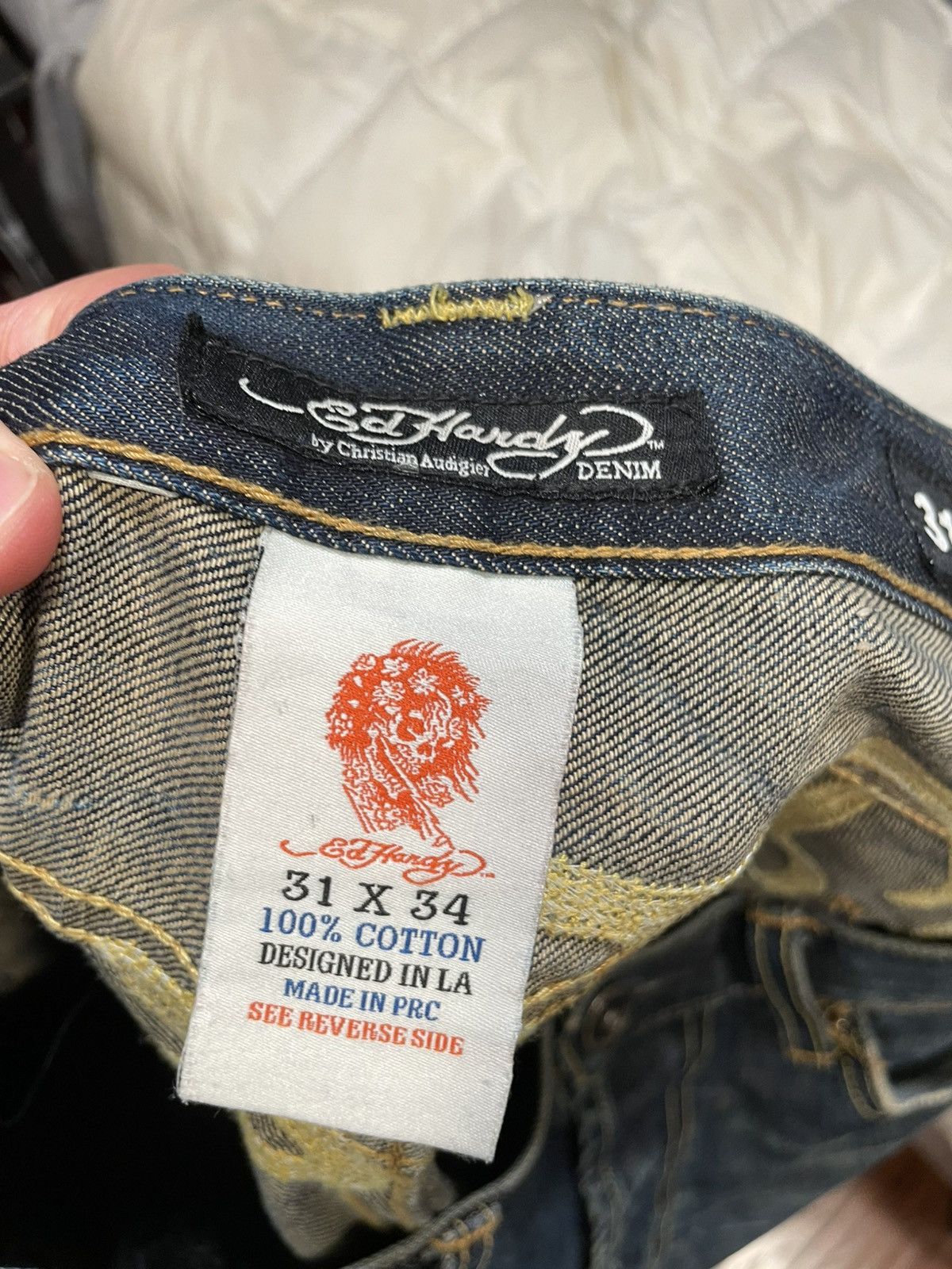 Ed Hardy × Vintage Y2K 2009 Ed Hardy Embroidered Tiger Baggy Flared Denim Size US 32 / EU 48 - 4 Thumbnail