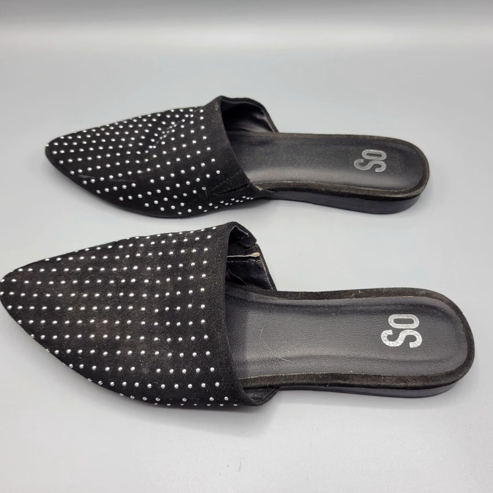 Vintage SO Black Studded Pointed Toe Flats Slide On Mules Size 7 Womens Shoes Size US 7 / IT 37 - 2 Thumbnail
