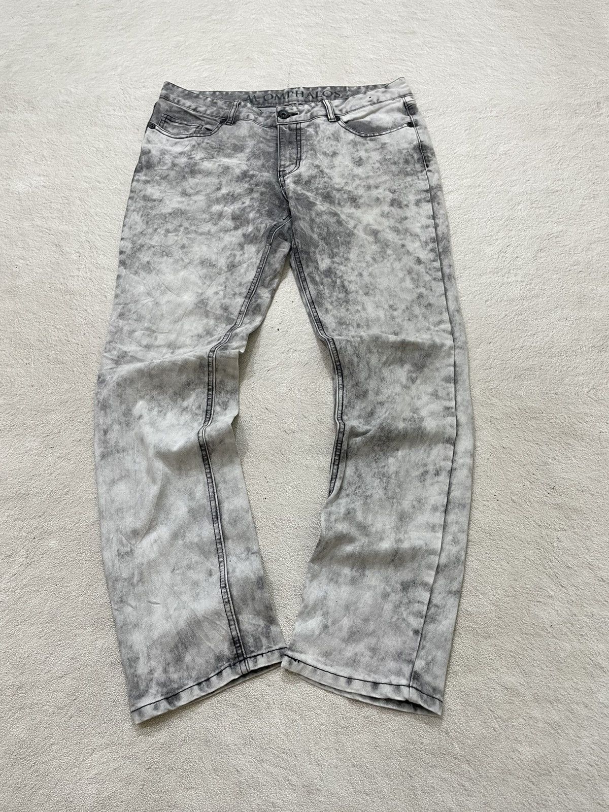 Japanese Brand 2000s Momphalos Grey Acid Wash Denim Pants Embroidered Y2K Size US 33 - 1 Thumbnail