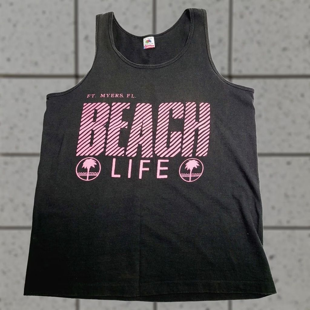 Fruit Of The Loom VINTAGE Fruit Of The Loom Tank Top Mens Large Black Beach Life 90s USA Cotton Sleeveless Round Neck Shirt Size US L / EU 52-54 / 3 - 1 Thumbnail