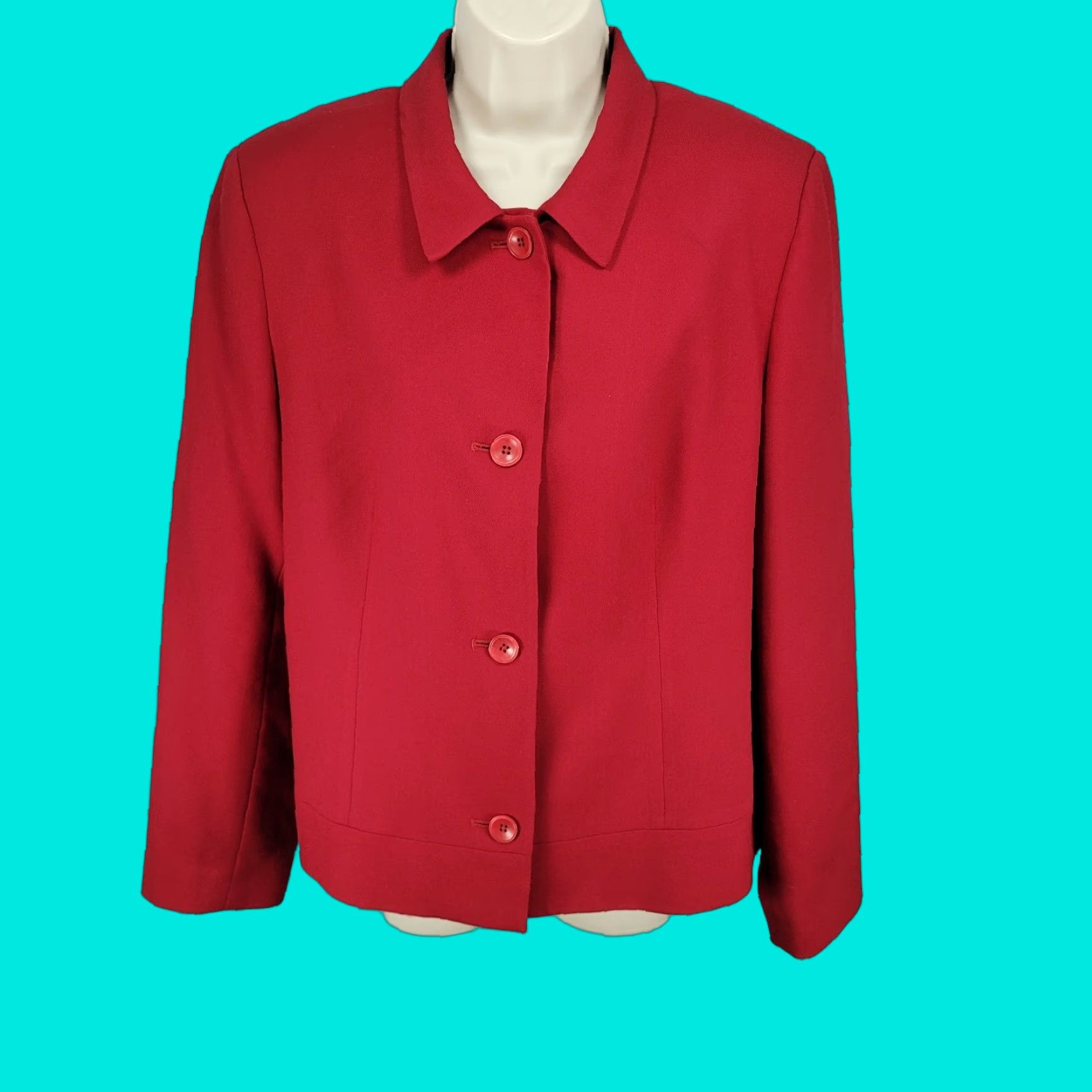 Talbots VINTAGE Talbots Blazer Shirt Jacket 14 Red 100% Wool Buttoned Collared Lined Long Sleeve Women’s Short Jacket/Coat Holiday Classic Size XL / US 12-14 / IT 48-50 - 1 Thumbnail