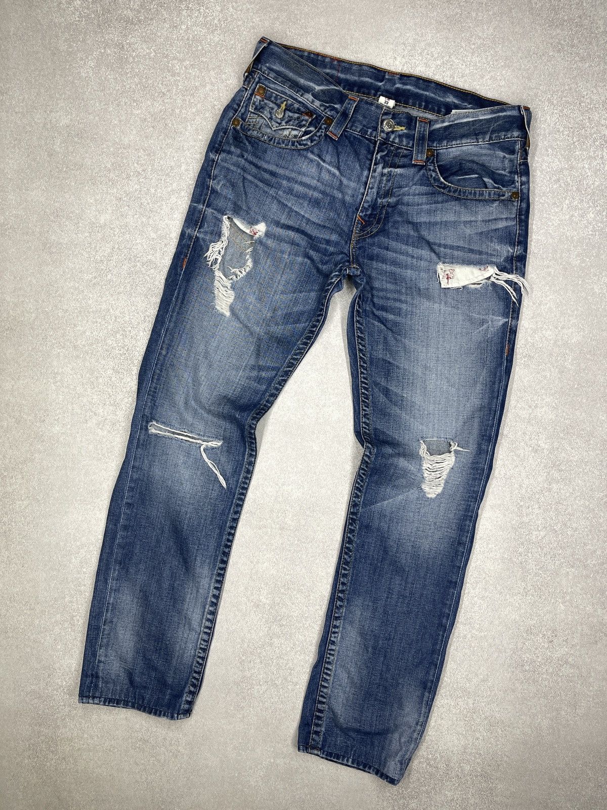 True Religion Mens True Religion Flap OM Denim Jeans With Holes Size 33 Size US 33 - 6 Thumbnail