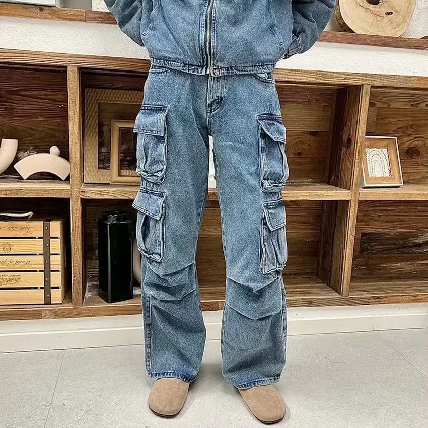 Designer × Japanese Brand Washed blue denim distressed utility cargo pants Size US 34 / EU 50 - 1 Thumbnail