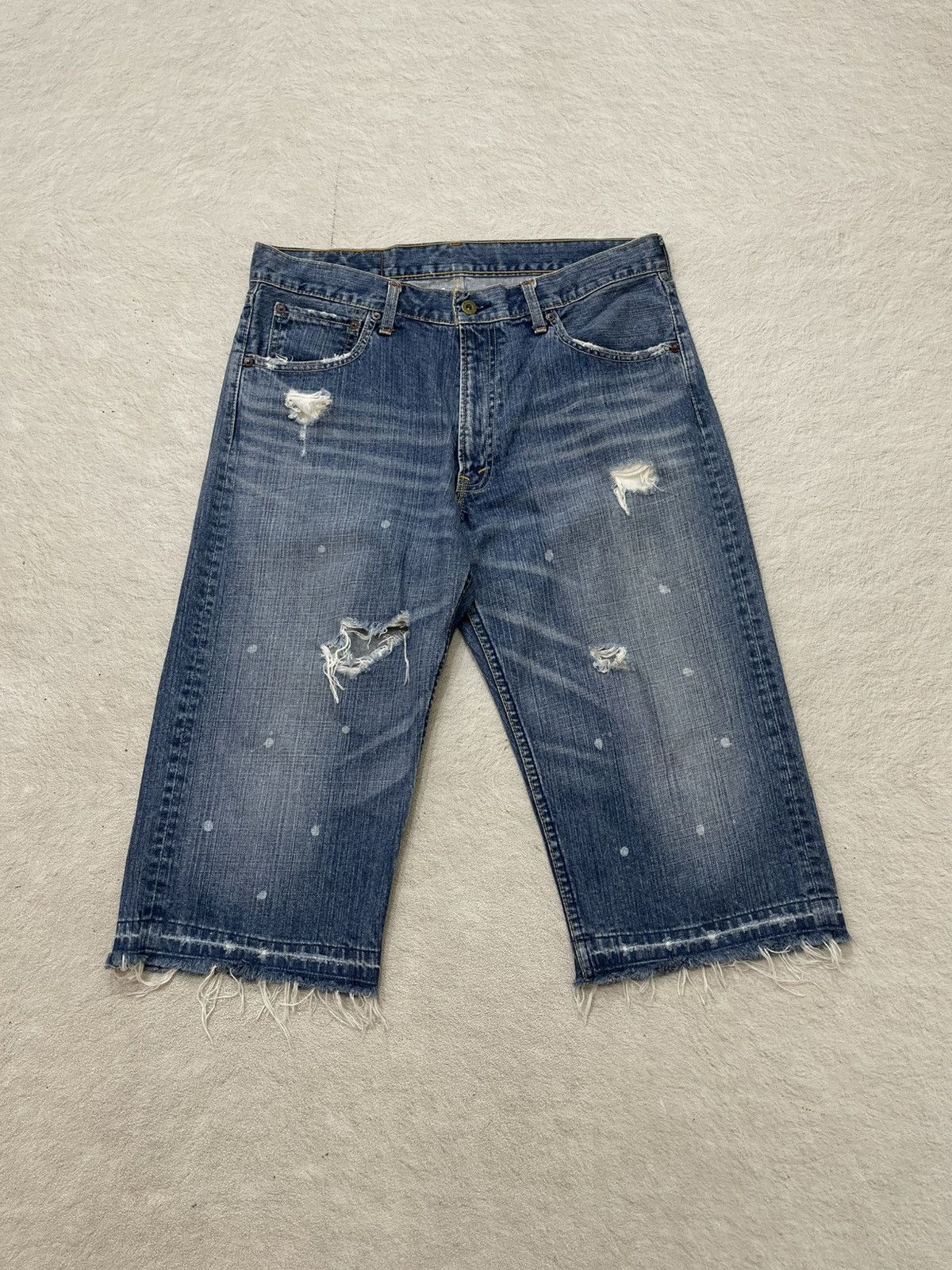 Kapital 2000s Japan Jorts Distressed Denim Ripped Jeans Ifsix LGB Size US 34 / EU 50 - 1 Thumbnail