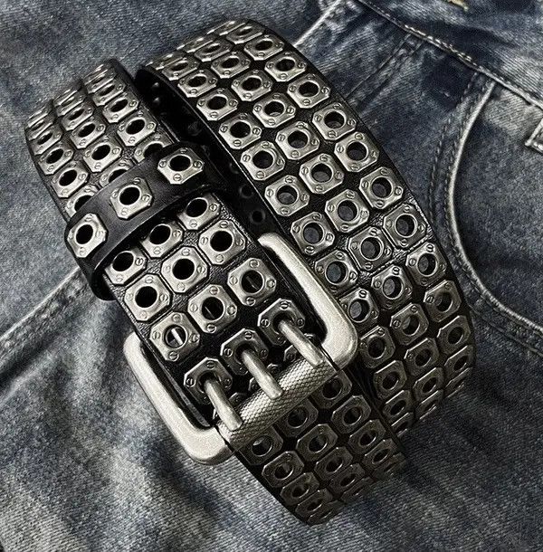 Japanese Brand Kawase x Son Outdoor retro punk rock eyelet leather belt Size ONE SIZE - 4 Thumbnail