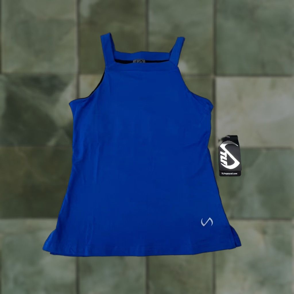 Vintage TLF Women's Athletic Tank Top XS Blue Built-In Bra Yoga Activewear Sleeveless Square Neck Mens Size XS / US 0-2 / IT 36-38 - 1 Thumbnail