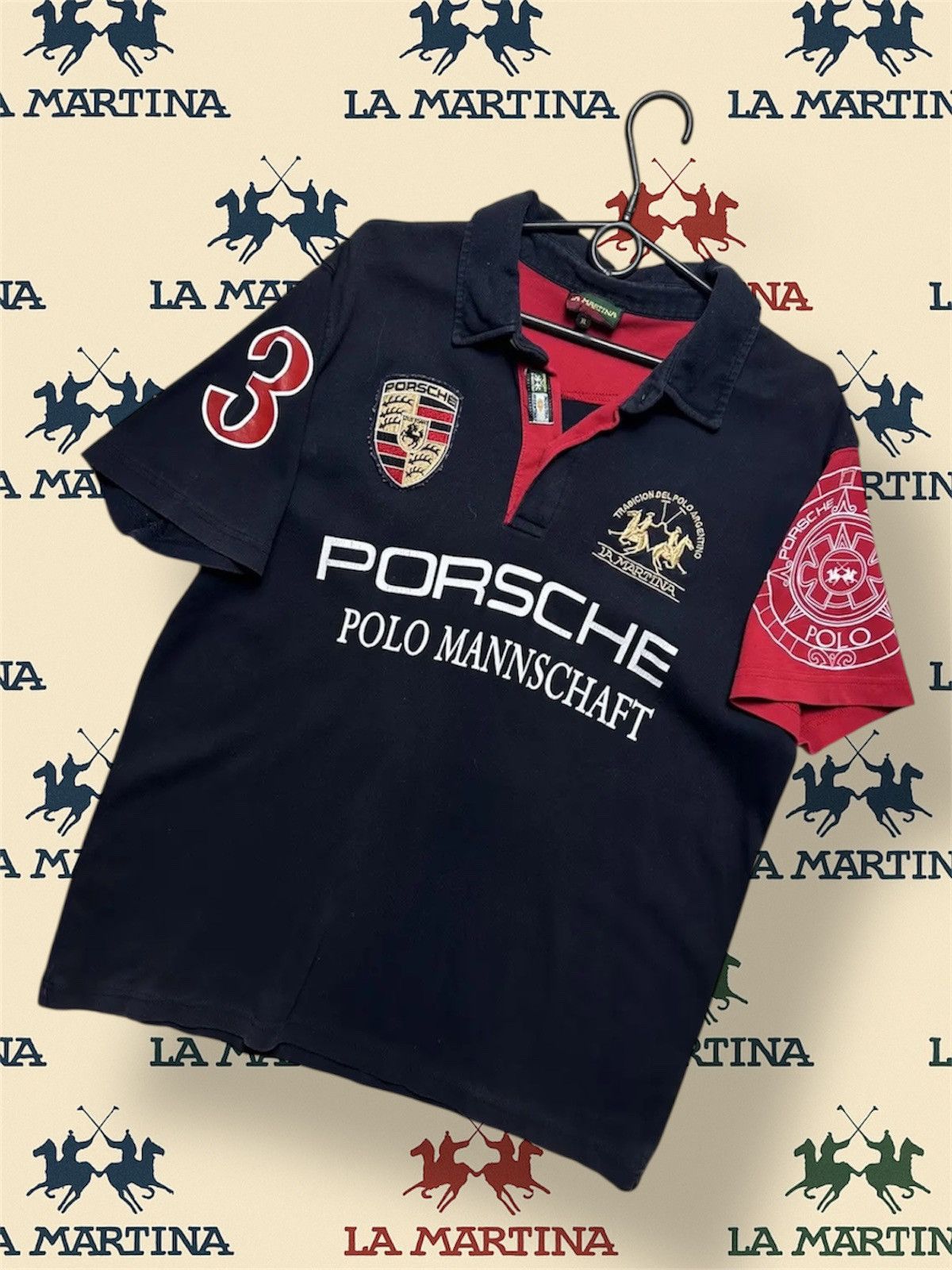 La Martina × Porsche Design Vintage Polo L A Martina Porshe big logo racing number 3 Size US L / EU 52-54 / 3 - 1 Thumbnail