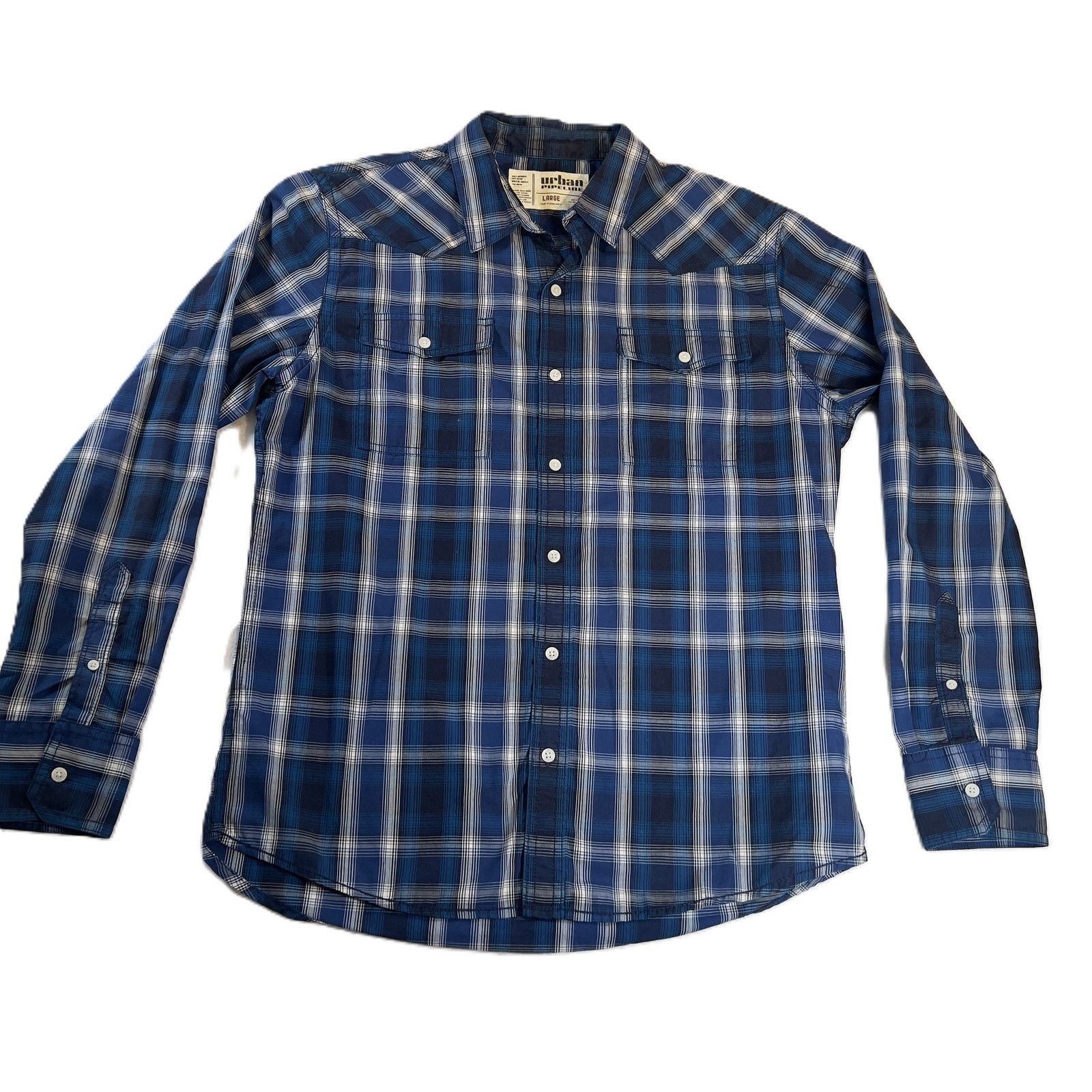 Urban Pipeline Urban Pipeline Button Shirt Men Large Blue White Grey Plaid Size US L / EU 52-54 / 3 - 1 Thumbnail
