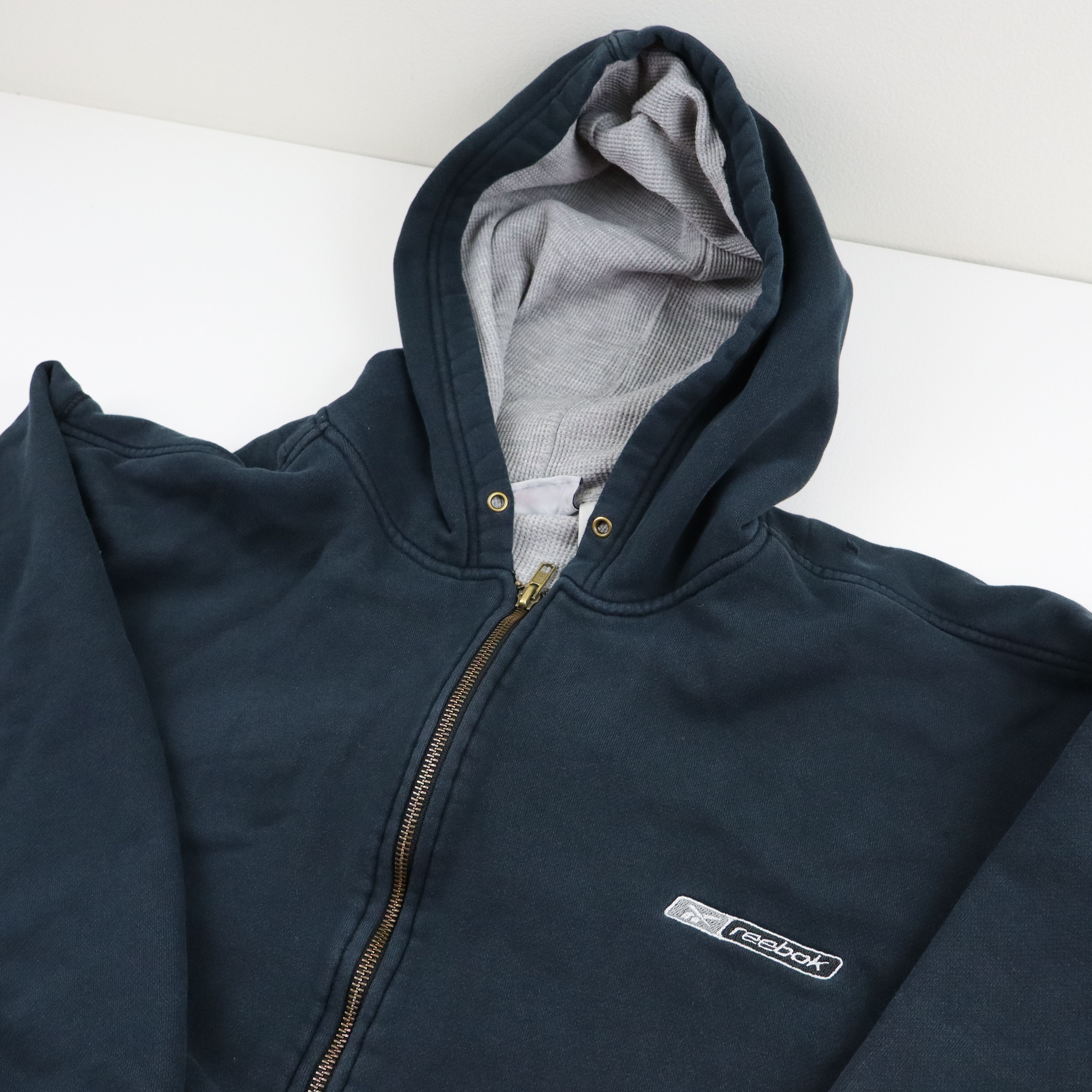 Dickies × Reebok × Vintage 90s Reebok Thermal Lined Boxy Baggy Zip Up Hoodie XL Navy Size US XL / EU 56 / 4 - 5 Thumbnail