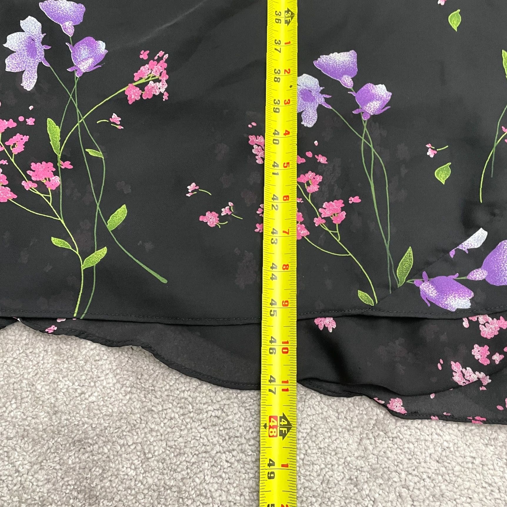 Vintage Premier Midi Maxi A-Line Dress Womens M Black Floral Short Sleeve Chiffon Size 32" / US 10 / IT 46 - 7 Thumbnail
