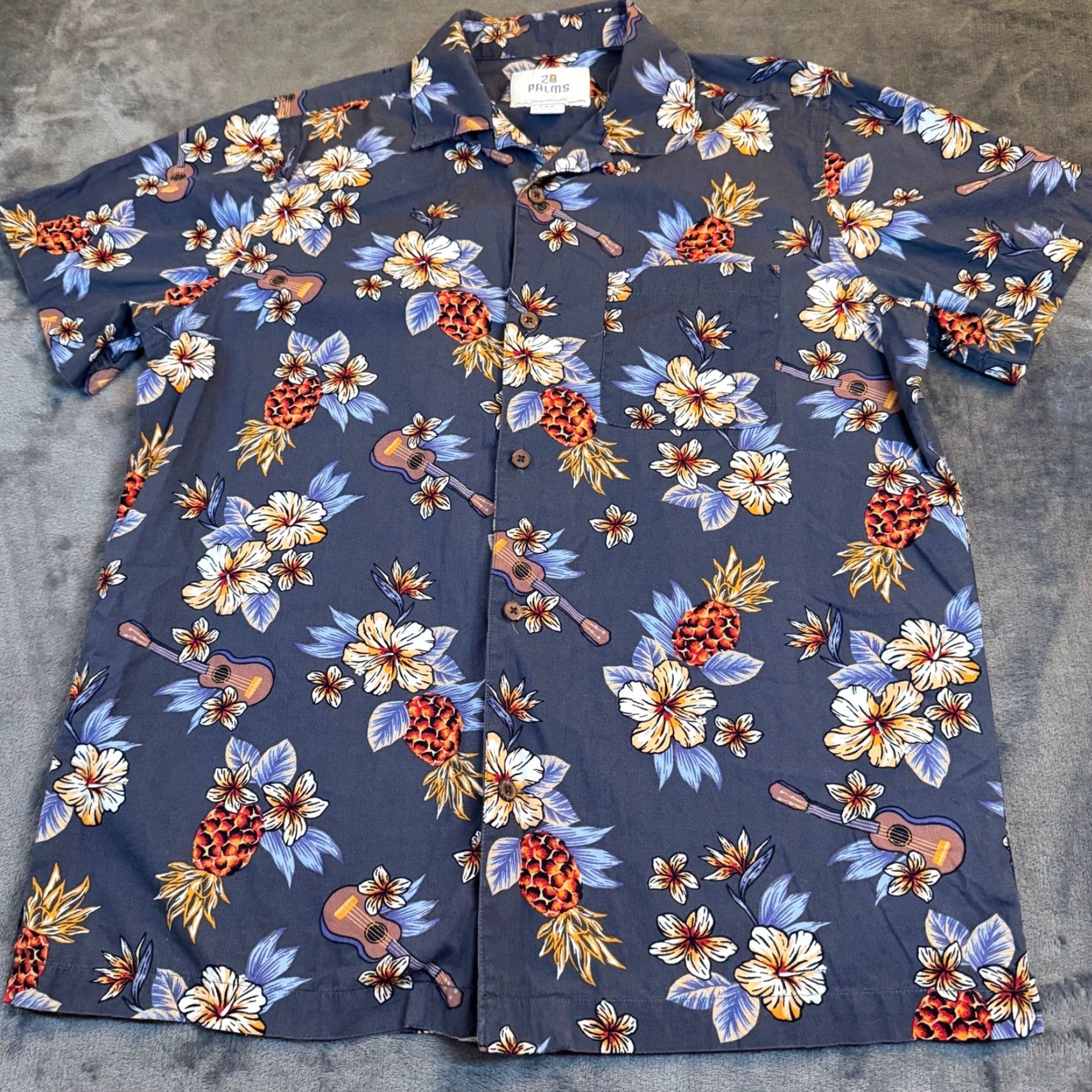 Vintage VINTAGE 28 Palms Hawaiian Shirt Mens M Navy Blue Floral Pineapple Ukulele Cotton Shirt Size US M / EU 48-50 / 2 - 3 Thumbnail