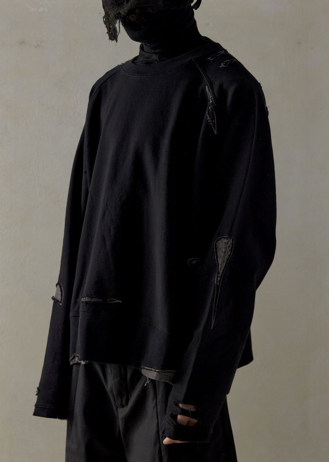 image of Professor E “Destroyed” Sweater Size 50 in Black, Men's