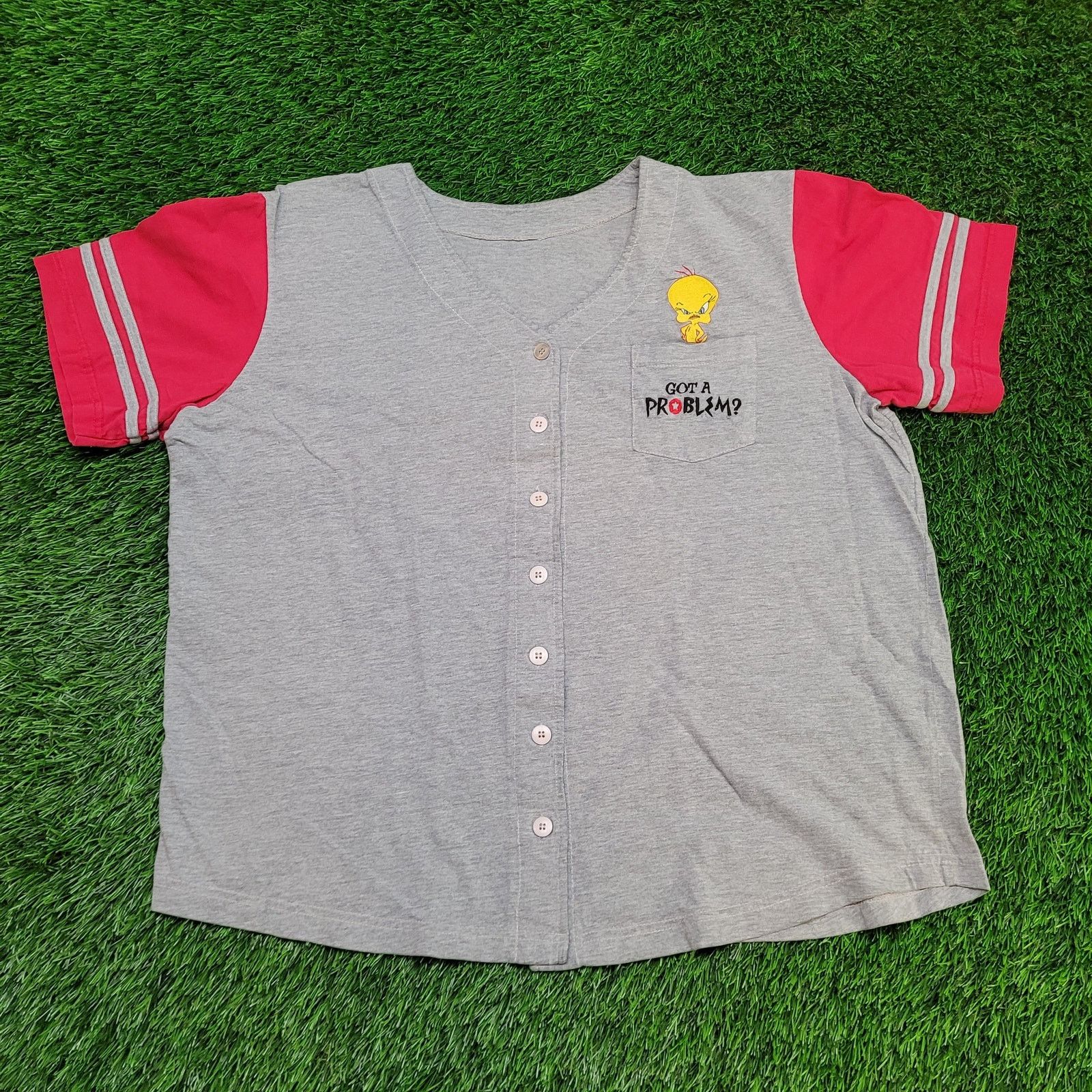 Warner Bros VTG Tweety Bird Got a Problem? Baseball Shirt Womens 2X 3X Size XXL / US 16-18 / IT 52-54 - 1 Thumbnail