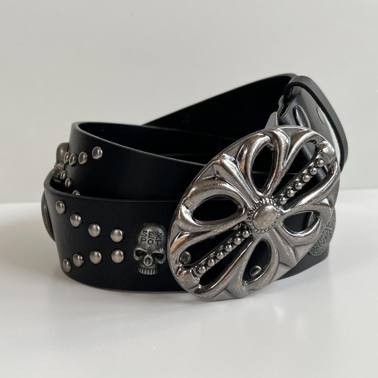 Cowboy Equipment × Vintage y2k 2000s vintage skeleton cross studded goth emo black belt Size ONE SIZE - 4 Thumbnail