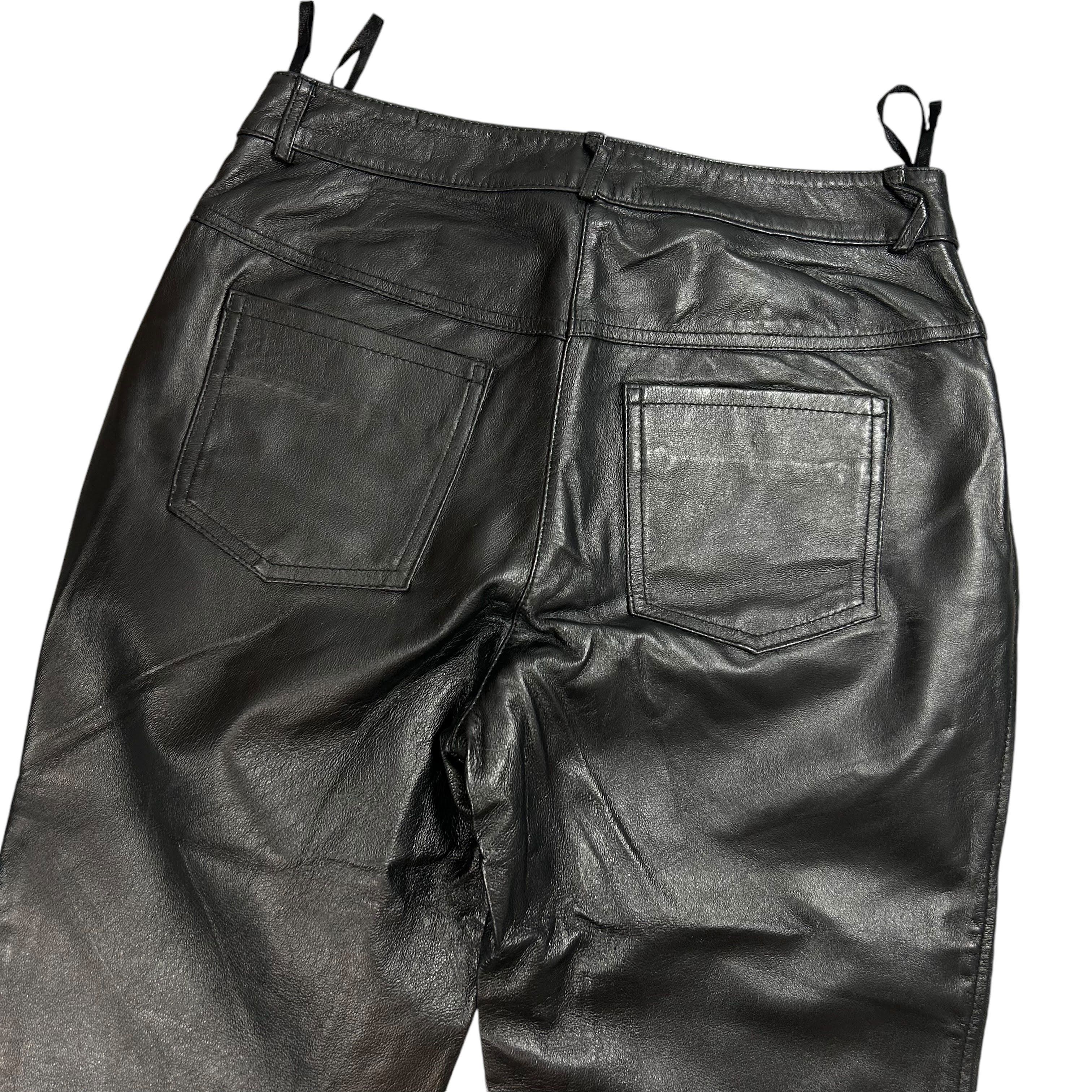 Genuine Leather × Vintage Vintage Black Leather Bootcut Slim Flared Pants 38 W27 Size 27" / US 4 / IT 40 - 5 Thumbnail