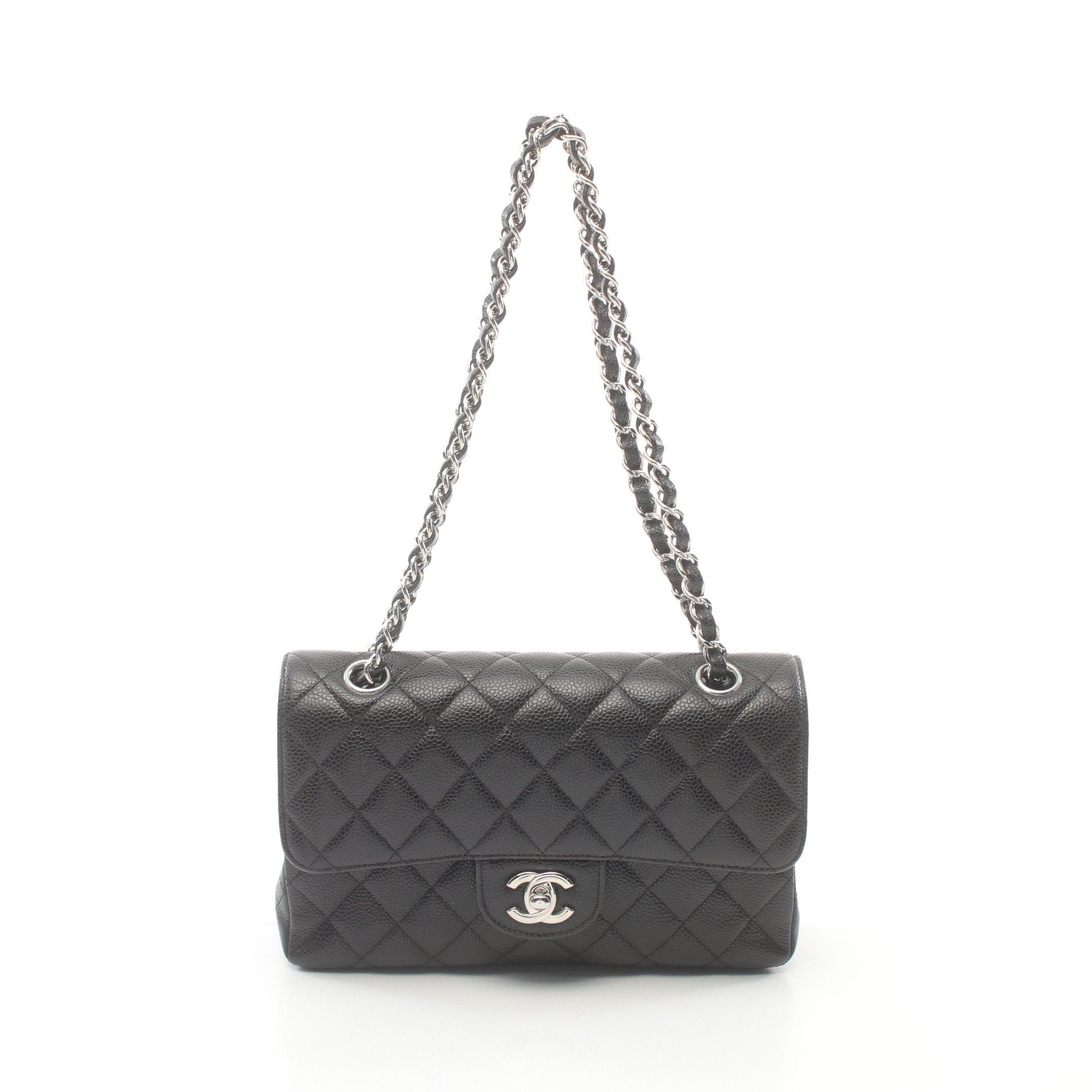 Chanel Chanel Matelasse Double Flap Chain Shoulder Bag Caviar Skin Black Silver Hardware Size ONE SIZE - 1 Thumbnail