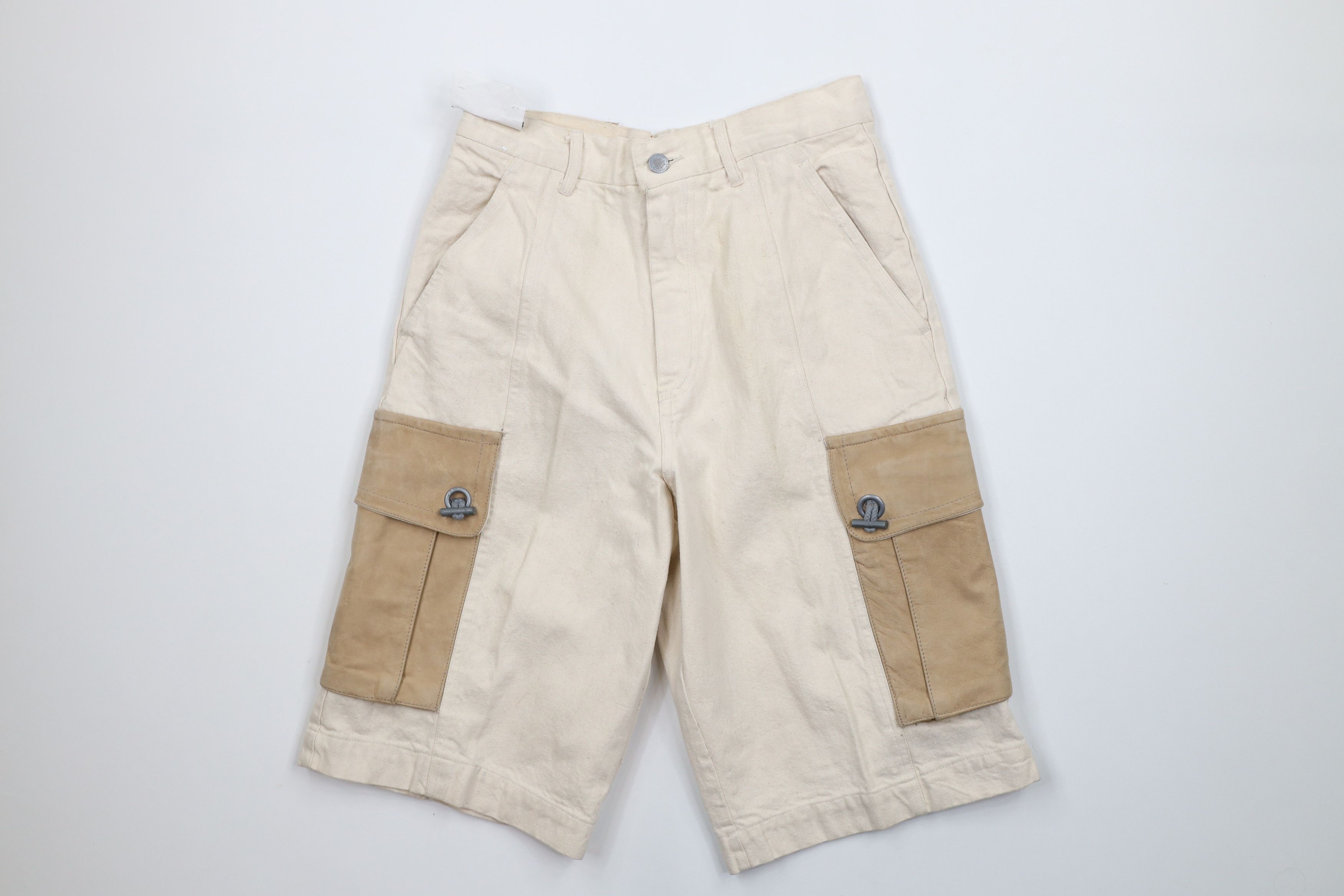 Vintage Deadstock Vintage 90s Streetwear Leather Denim Cargo Shorts Size US 29 - 1 Thumbnail