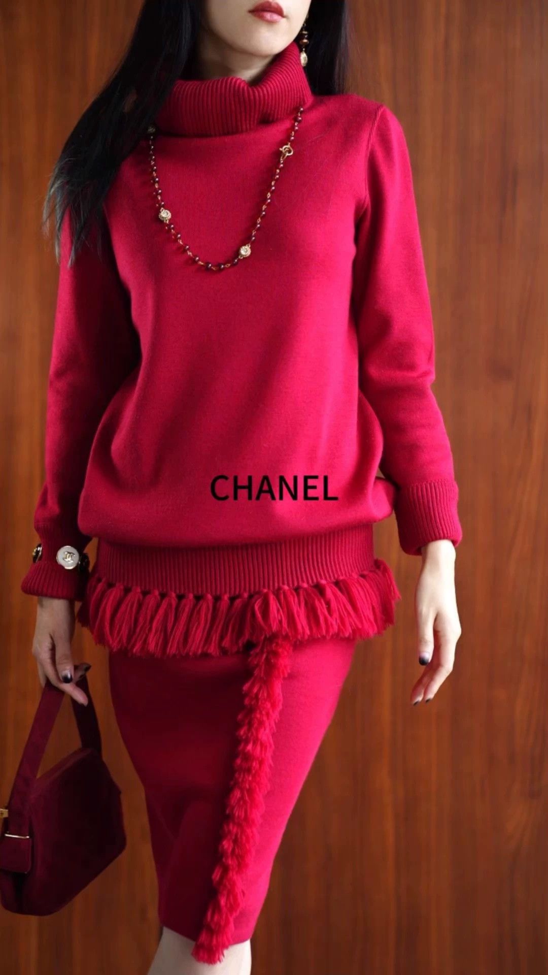 Chanel Chanel Vintage Burgundy Tassel Wool Sweater Skirt Size S / US 4 / IT 40 - 1 Thumbnail