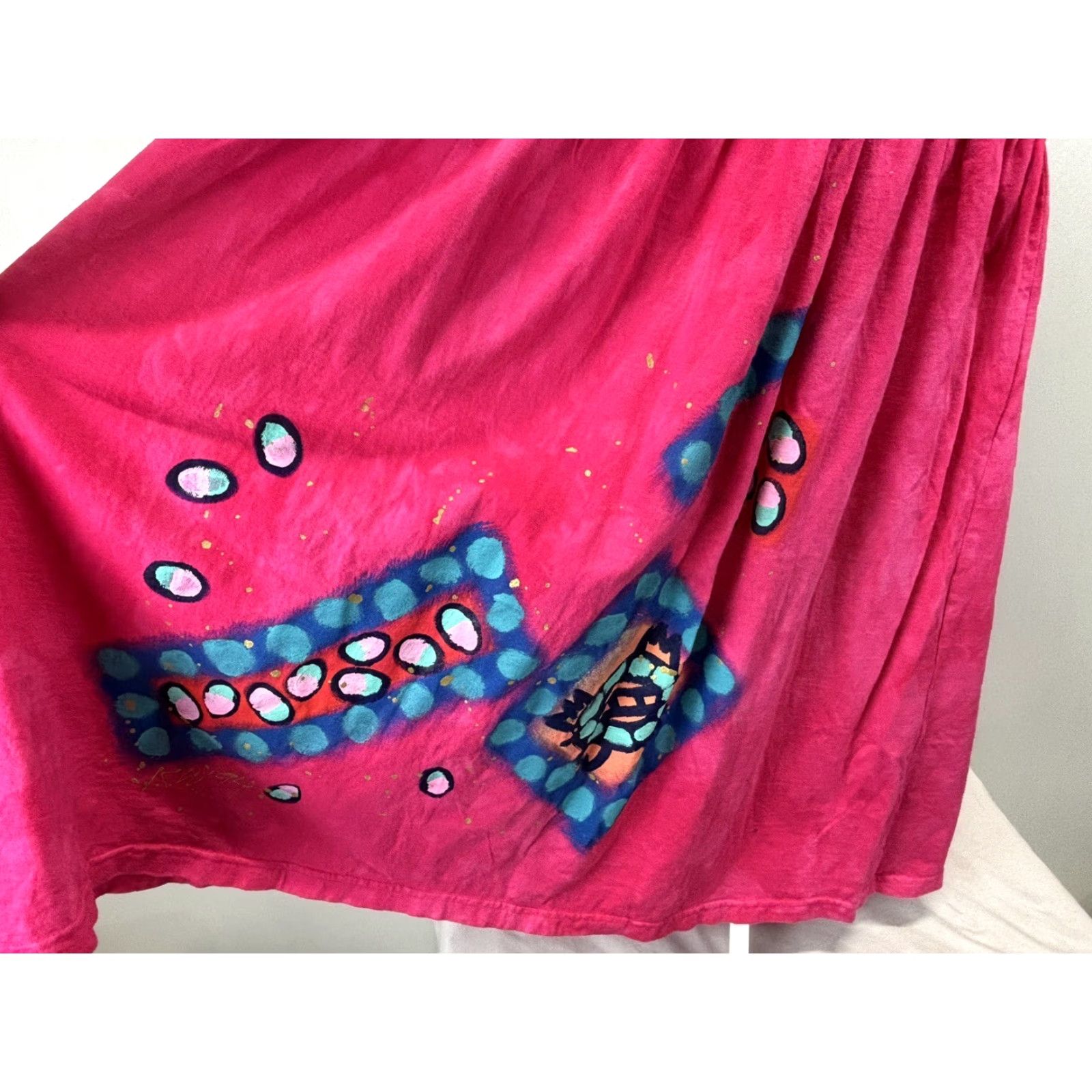 Pinko Vtg Kidra Art wear Dress XL Painted Turtle Made USA Pockets Cotton Midi Pink Size XL / US 12-14 / IT 48-50 - 7 Thumbnail