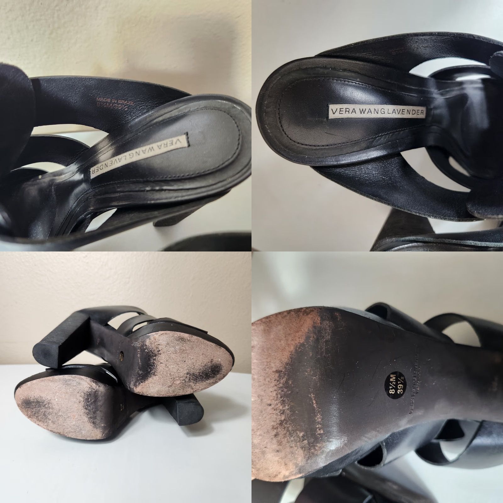 Vera Wang Vera Wang Lavender Black Leather Strappy Peep Toe Platform Block Heels-Size 8.5 Womens Shoes Size US 9 / IT 39 - 8 Thumbnail
