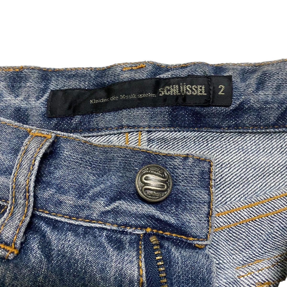 Japanese Brand SCHLUSSEL Low Rise Leather Lace Denim Flare Jeans Size US 30 / EU 46 - 16 Thumbnail