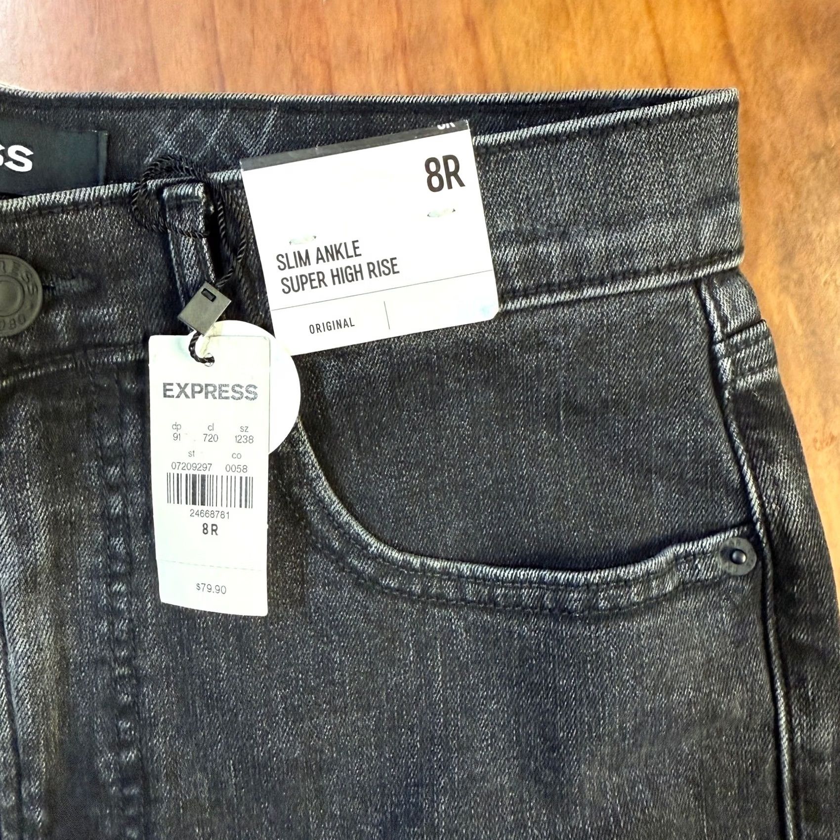 Express VINTAGE Express Jeans 8R Slim Ankle Straight Super High Rise Dark Denim 5-Pocket Womens 90s Rise >10.5in"} Size 30" / US 8 / IT 44 - 6 Thumbnail