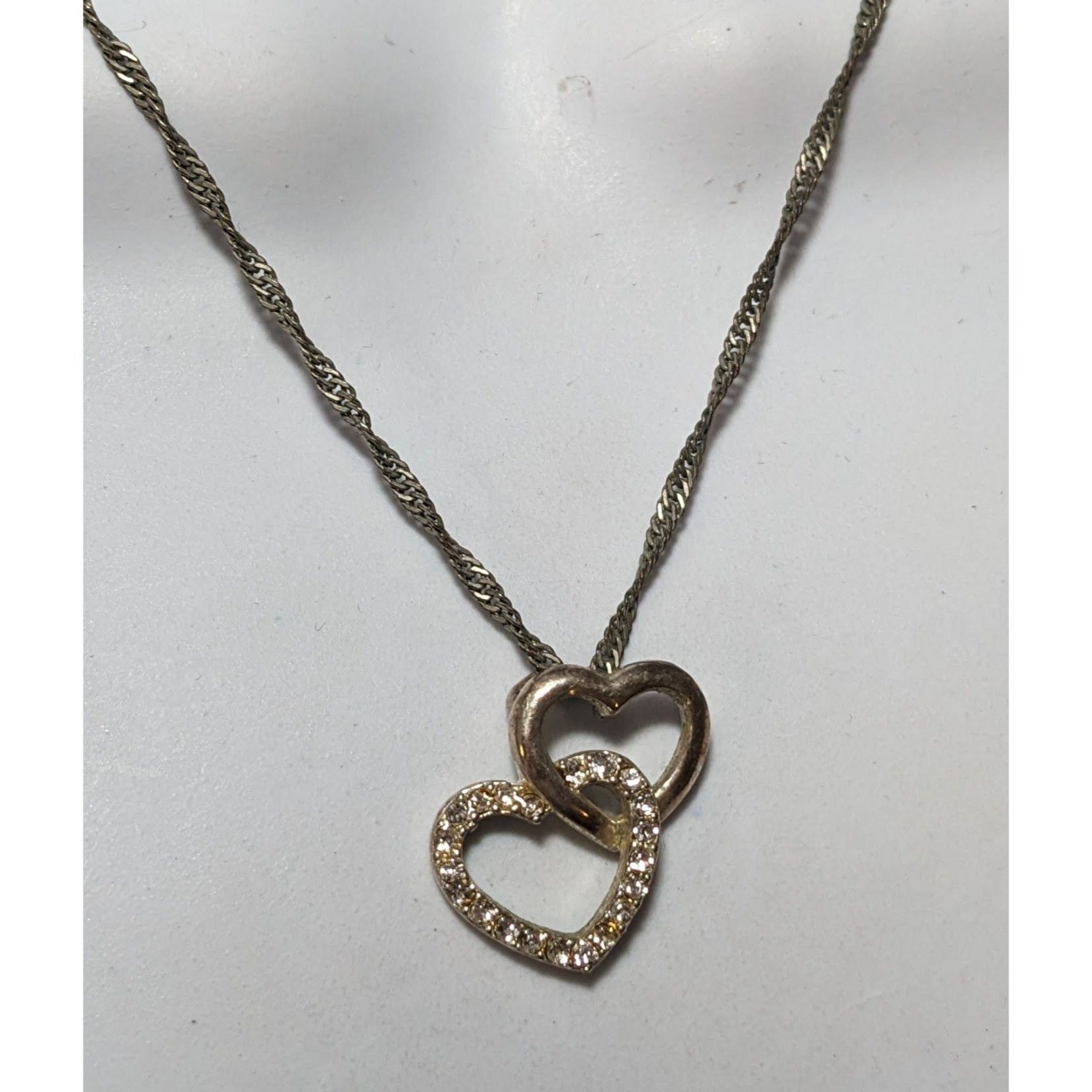Other Silver Tone Rhinestone Double Heart Pendant Necklace Size ONE SIZE - 8 Thumbnail