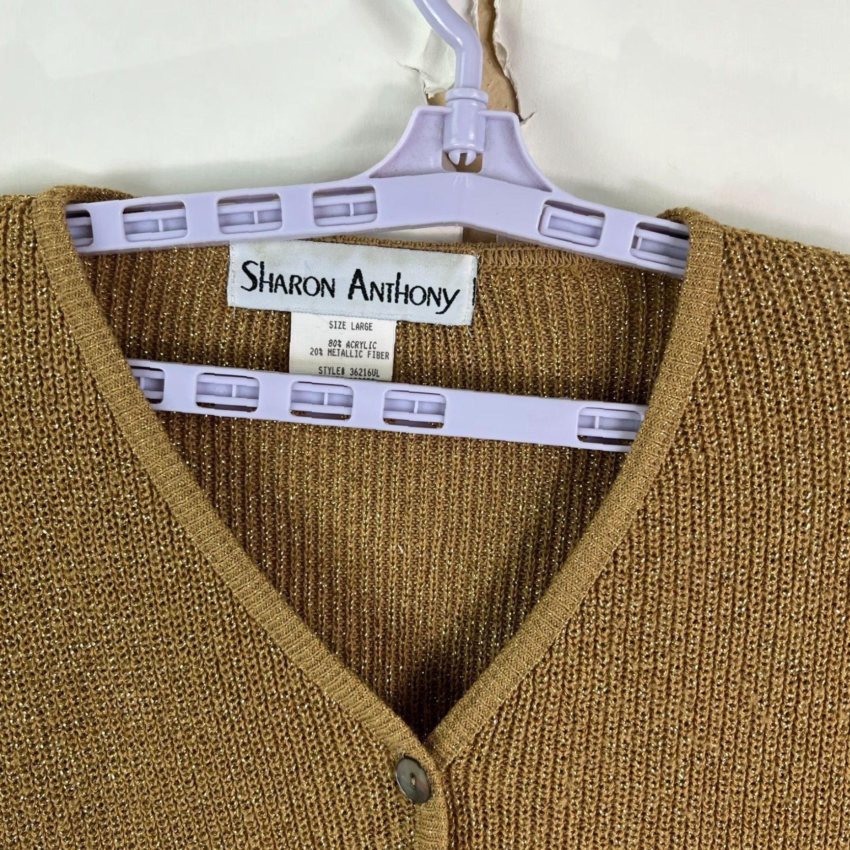 Vintage VINTAGE Sharon Anthony Gold Metallic Cardigan Sweater Women Size L 80s 90s Classic Size L / US 10 / IT 46 - 3 Thumbnail