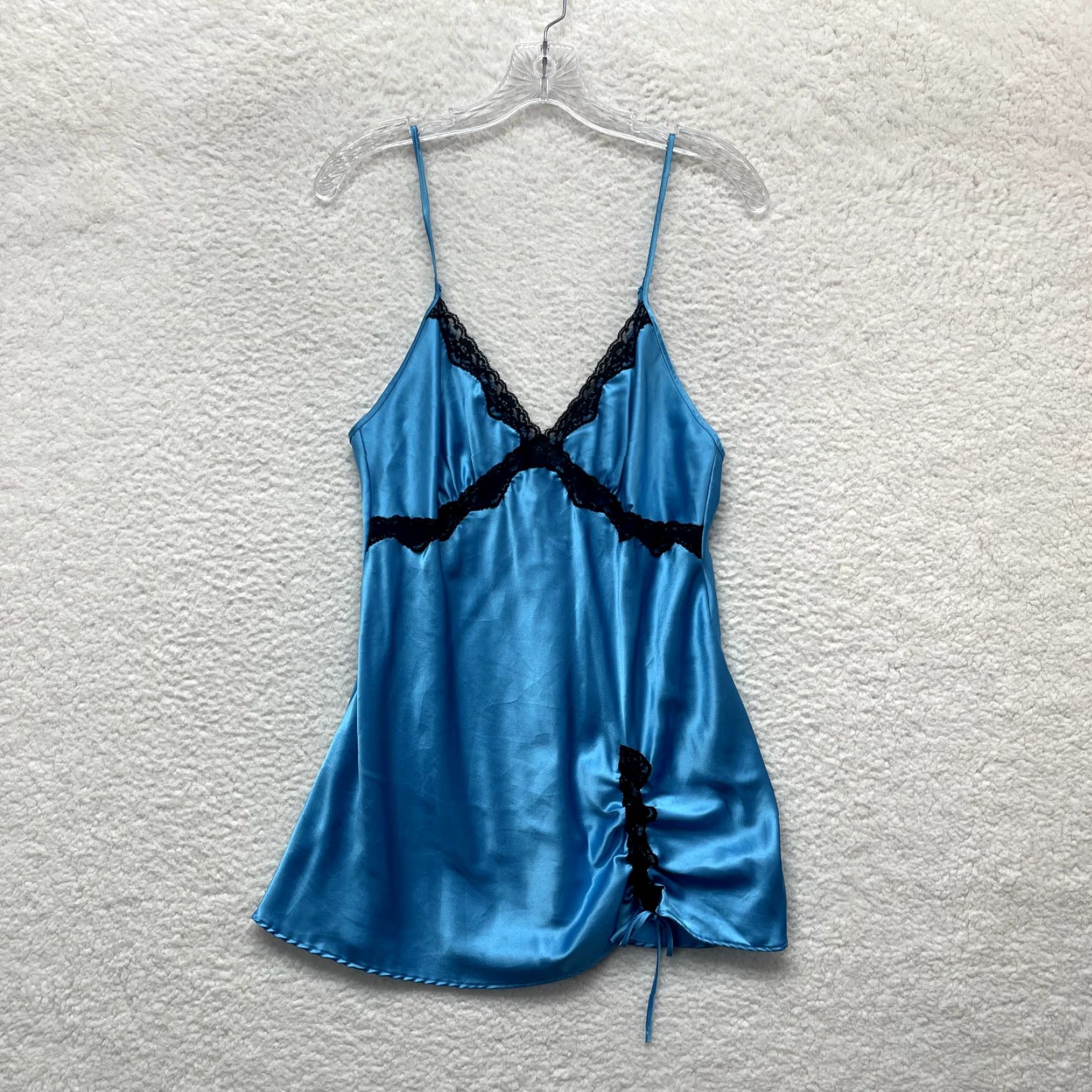 Victoria's Secret VINTAGE Victoria's Secret Slip Dress Large Blue Satin Lace Fairy Coquette Fashion Dress Size L / US 10 / IT 46 - 2 Thumbnail
