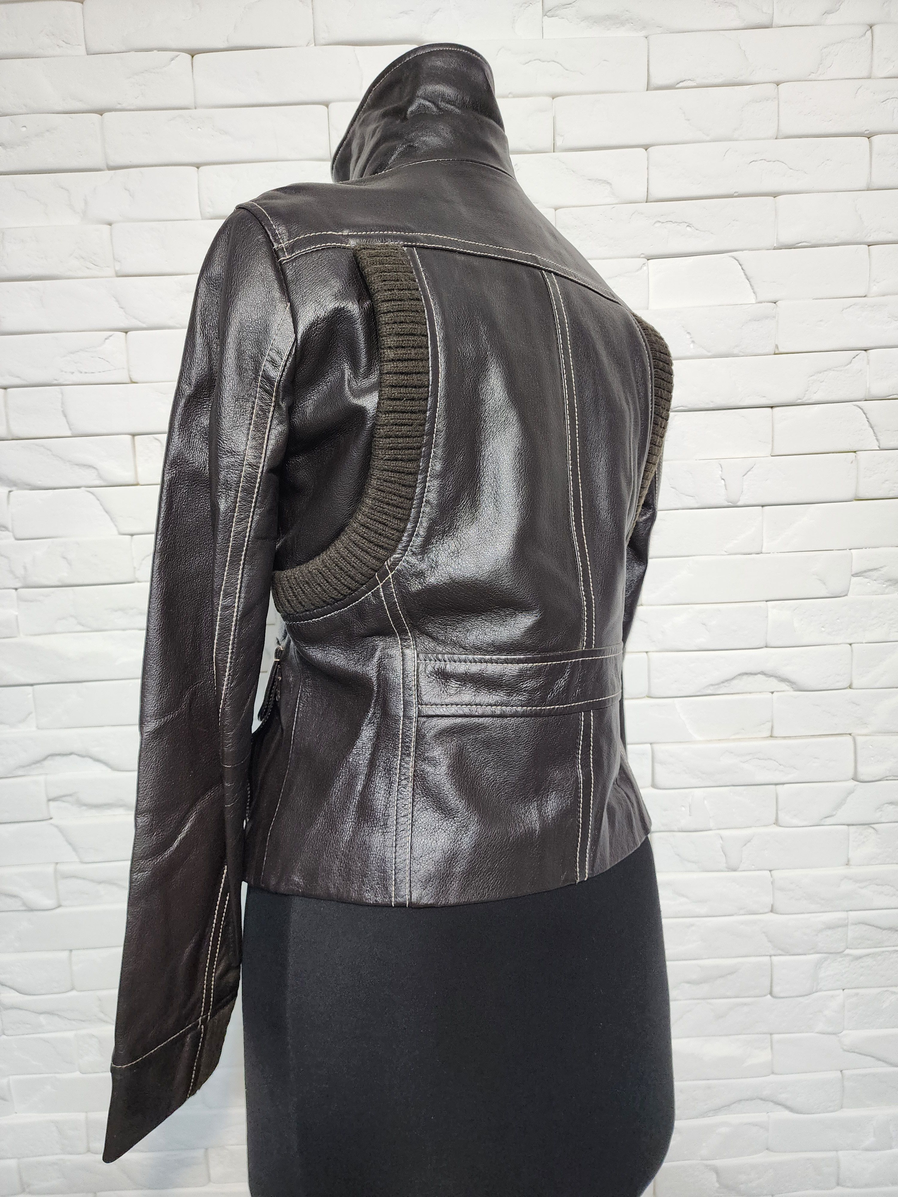 Genuine Leather Brown Leather Jacket: Women's Zip-Up Moto Style Size M / US 6-8 / IT 42-44 - 7 Thumbnail