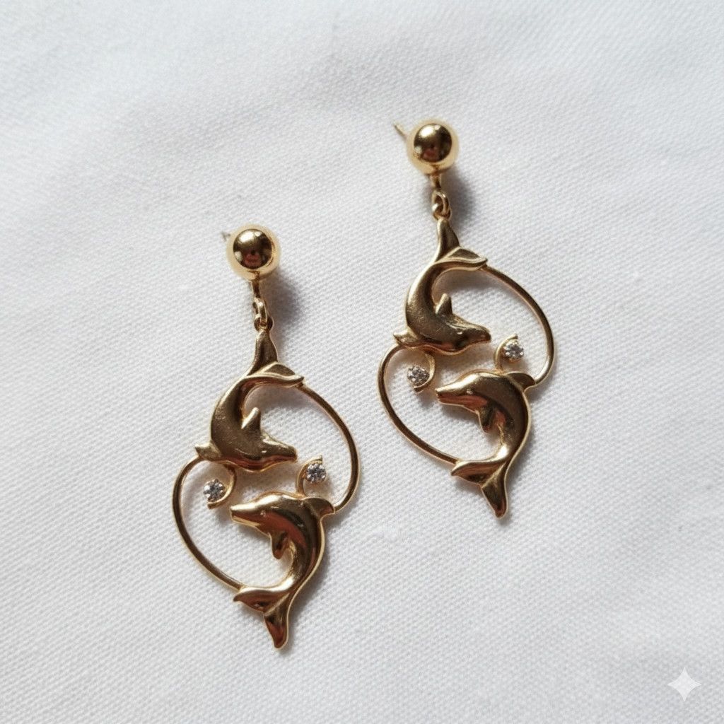 Other Dolphin Earrings & Brooch NEW Vintage 14k Gold Plated Size ONE SIZE - 5 Thumbnail