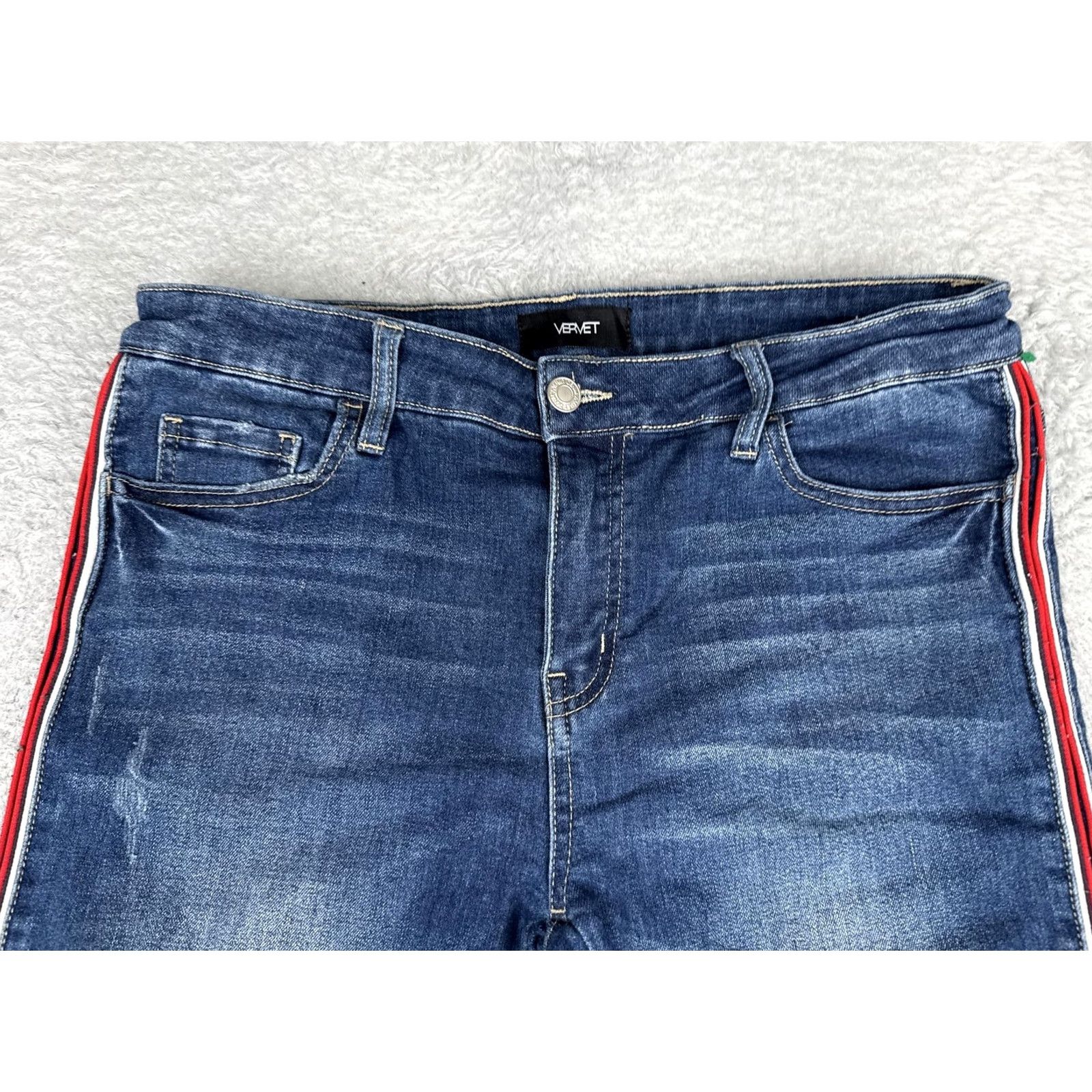 Vintage Vervet Jeans Womens 30 Blue Med Wash Skinny 5-Pocket Crop Striped High Rise Distressed Zipper Button Size 30" / US 8 / IT 44 - 4 Thumbnail