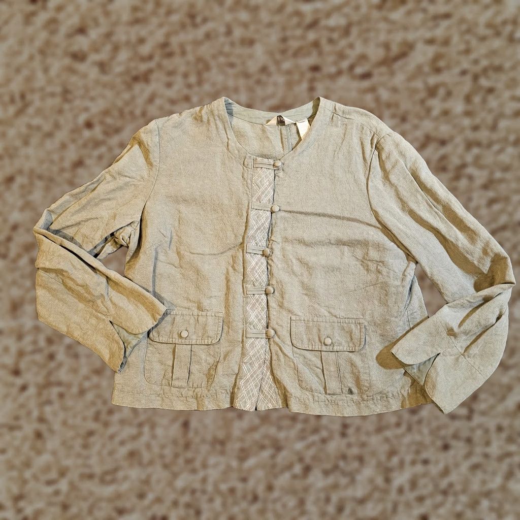 J. Jill J. Jill Top Shirt Womens Large Petite Green Silk Linen Button Blouse Vintage 90s Size L / US 10 / IT 46 - 1 Thumbnail