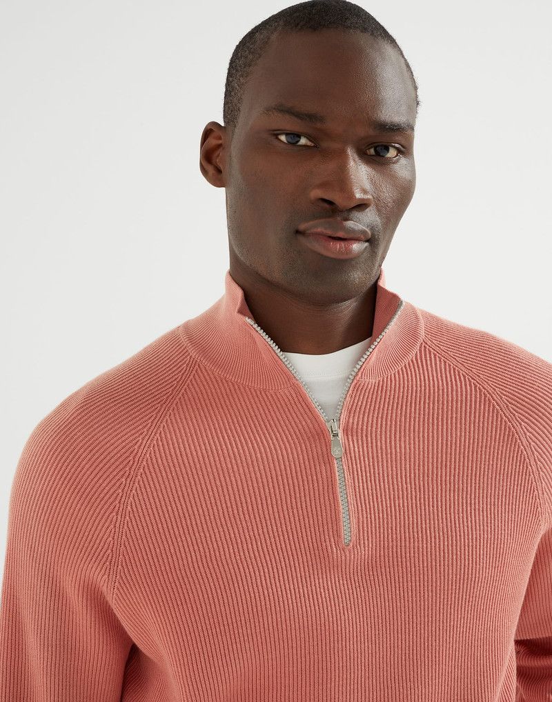 Brunello Cucinelli o1la1rc1a0326 English Rib Half-Zip Sweater in Pink Size US S / EU 44-46 / 1 - 3 Thumbnail
