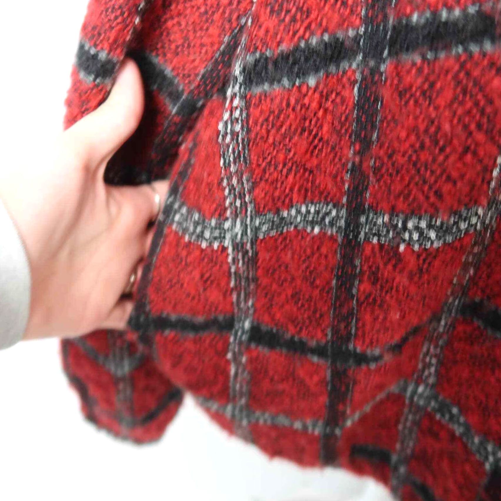 Vintage VINTAGE Alfred Dunner Jacket Plaid Zip Front Knit Bomber Womens 14 Red Black 24" Long Size XL / US 12-14 / IT 48-50 - 5 Thumbnail